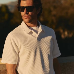 Short Sleeve Lightweight Tech Waffle Polo - Relaxed Fit | White