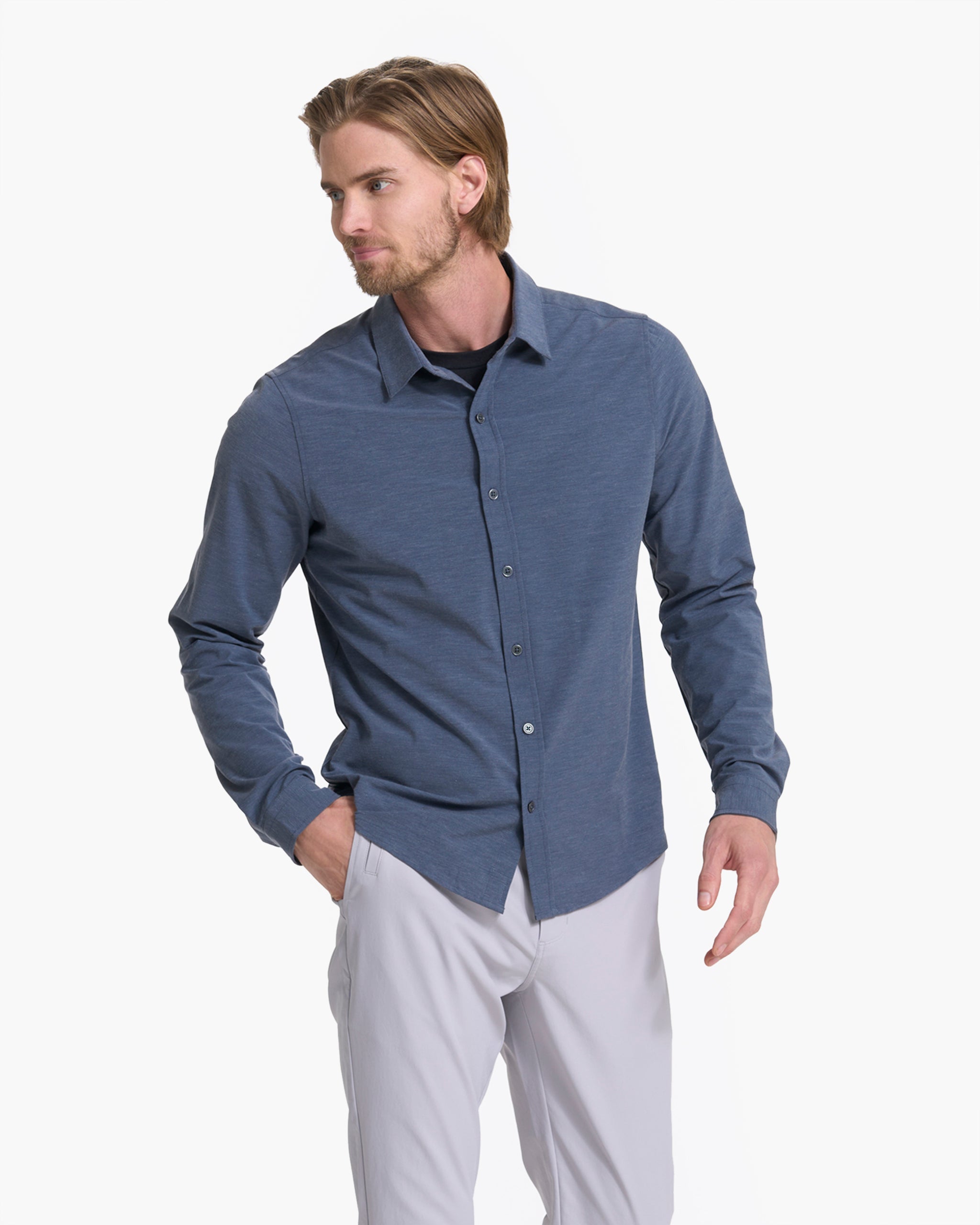 Long Sleeve Bridge Button Down | Azure - Image 2