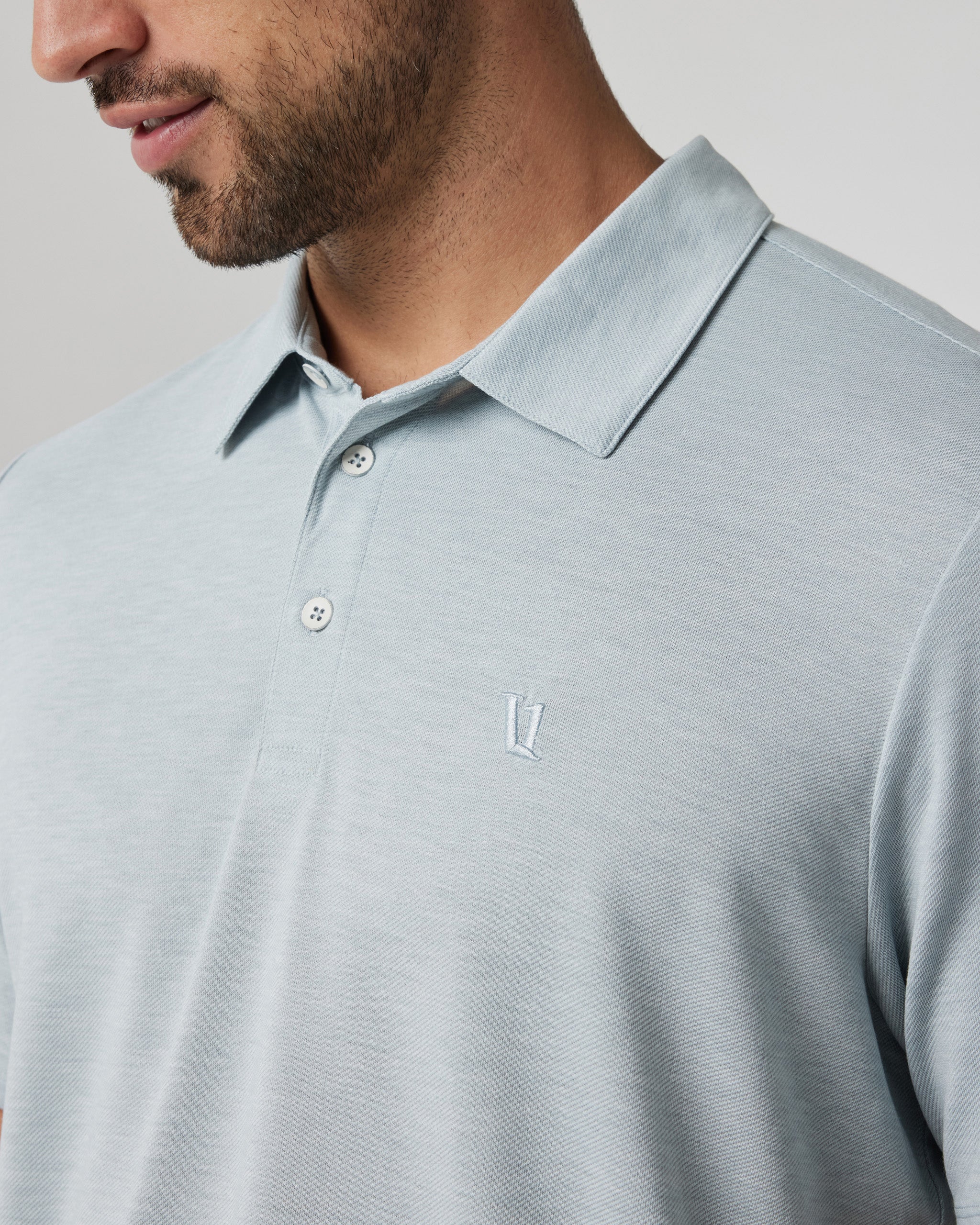 Knit Twill Polo | Chalk Blue Heather - Image 3