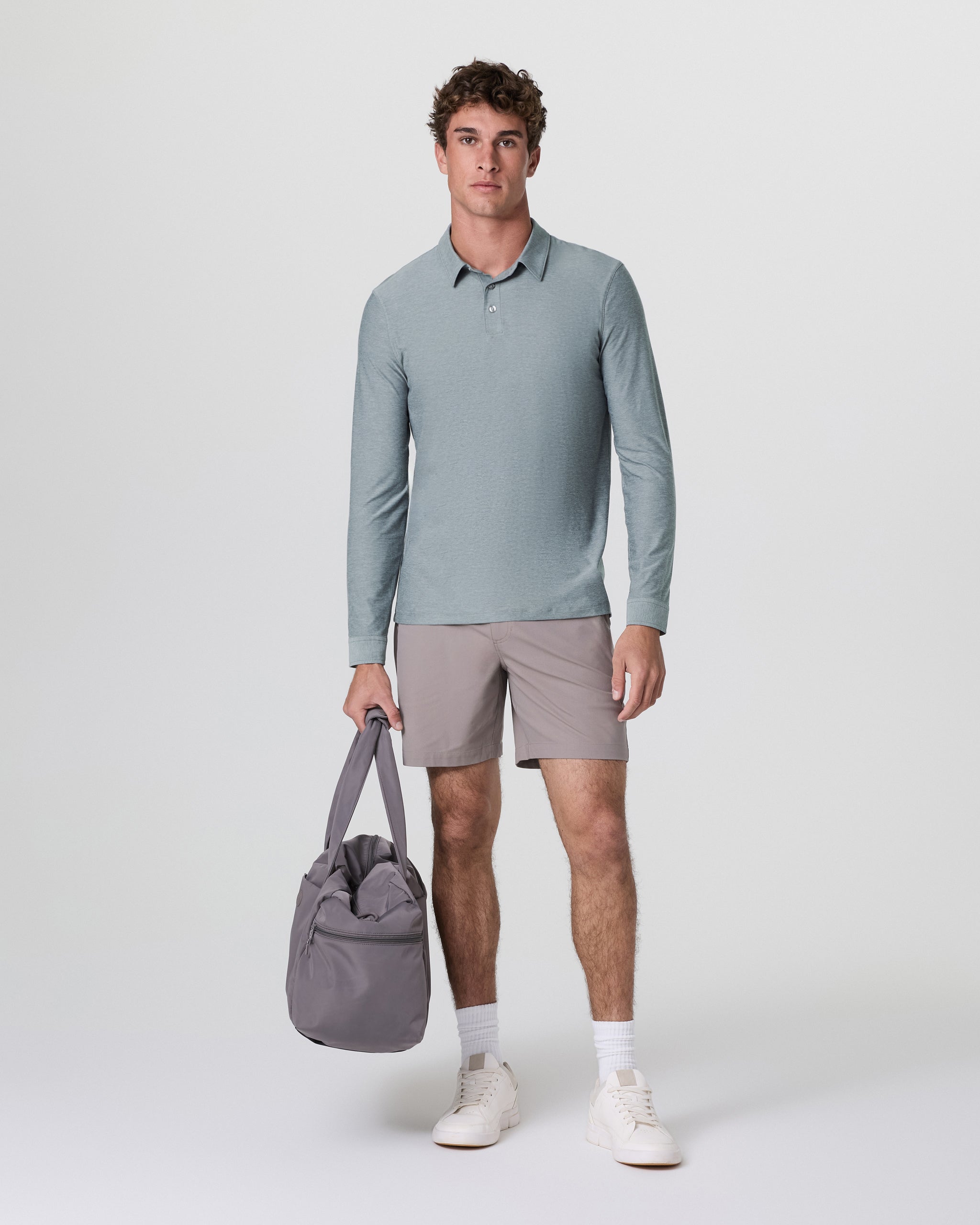 Long Sleeve Strato Tech Polo | Dusty Blue Heather - Image 4