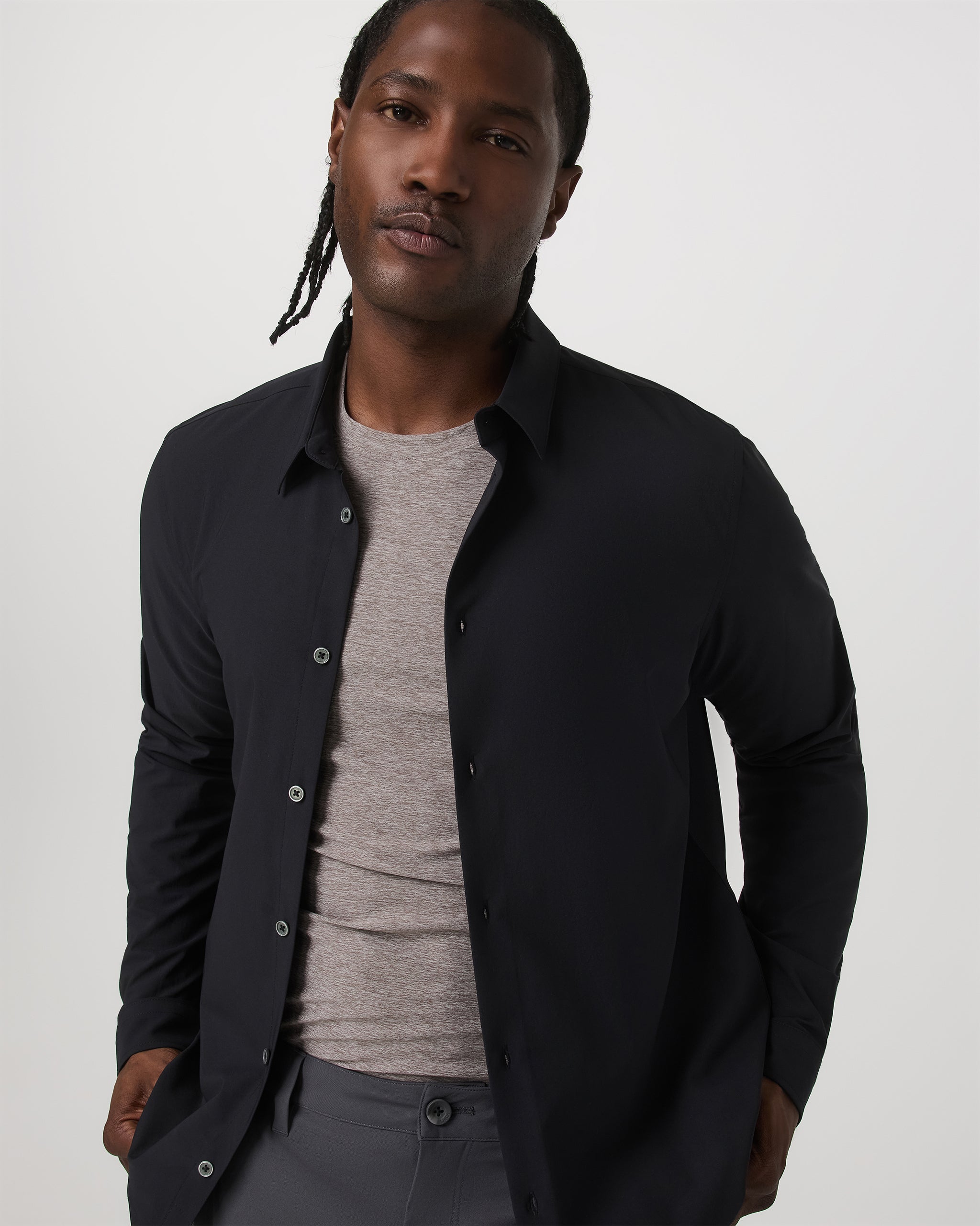 Long Sleeve Manhattan Button Down | Black