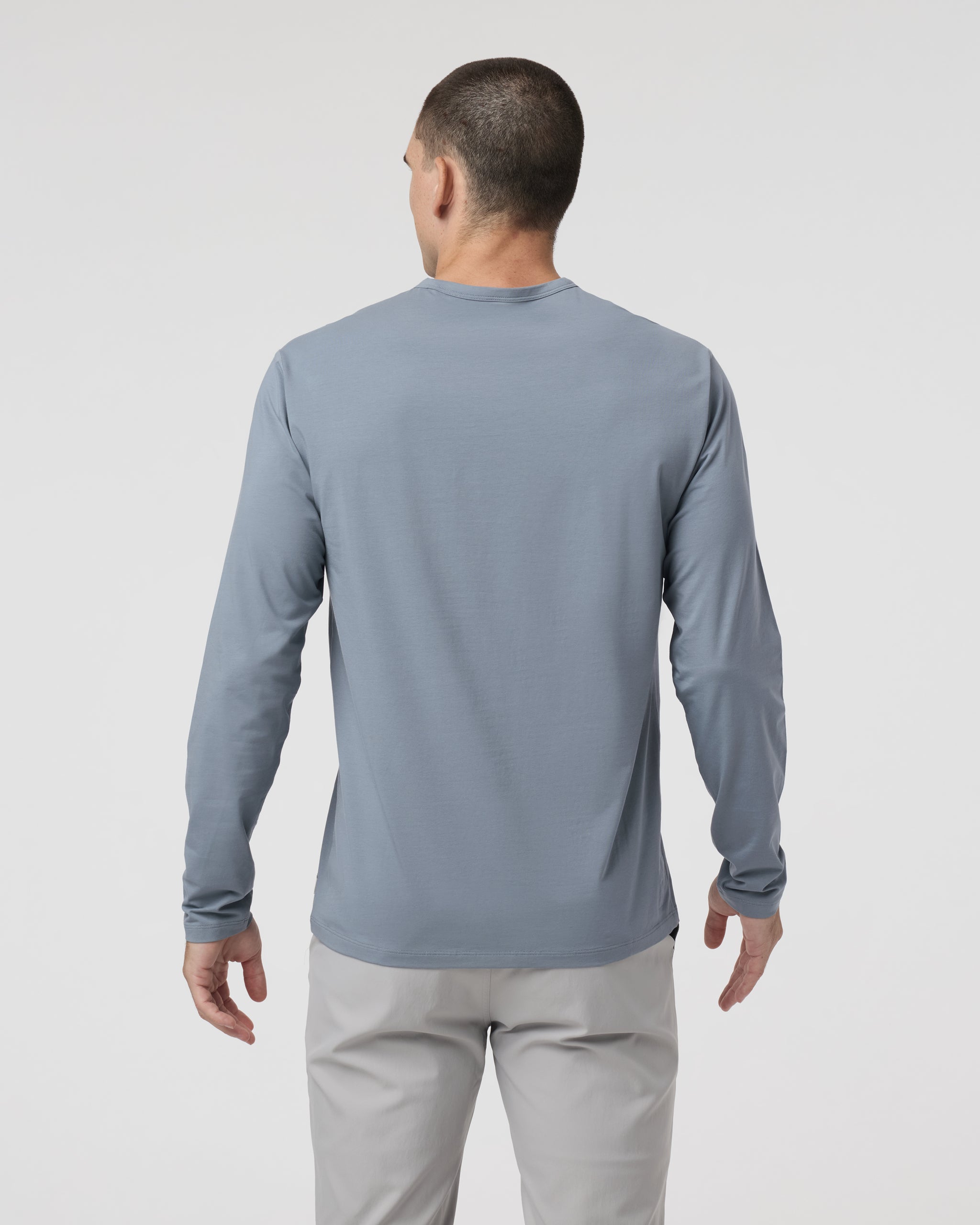 Long Sleeve Men's Feather Tee | Dusty Blue - Image 4
