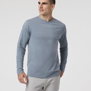 Long Sleeve Men's Feather Tee | Dusty Blue