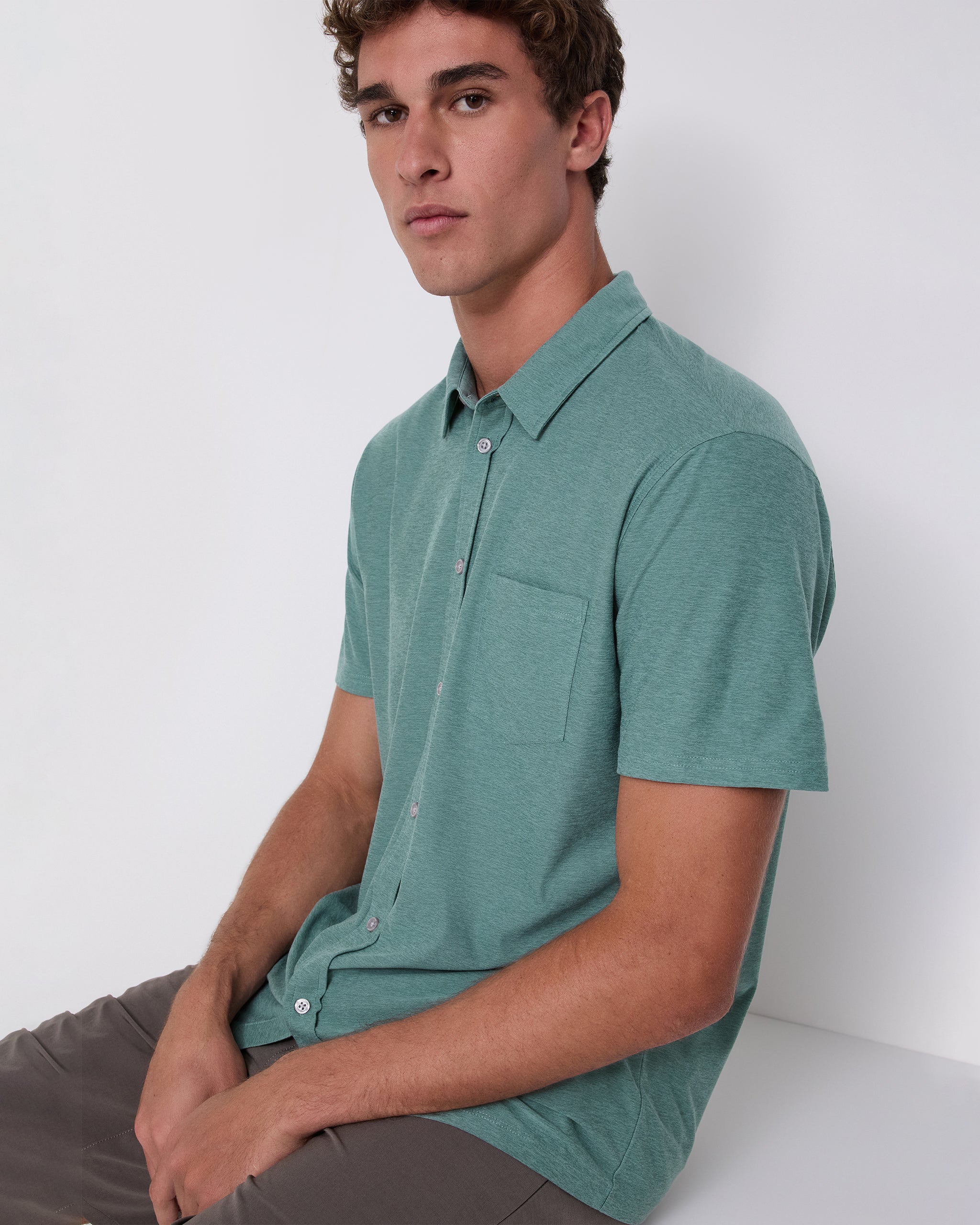 Short Sleeve Strato Button Down | Bluegrass Heather - Image 2