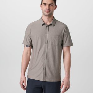 Short Sleeve Strato Button Down | Mocha Heather