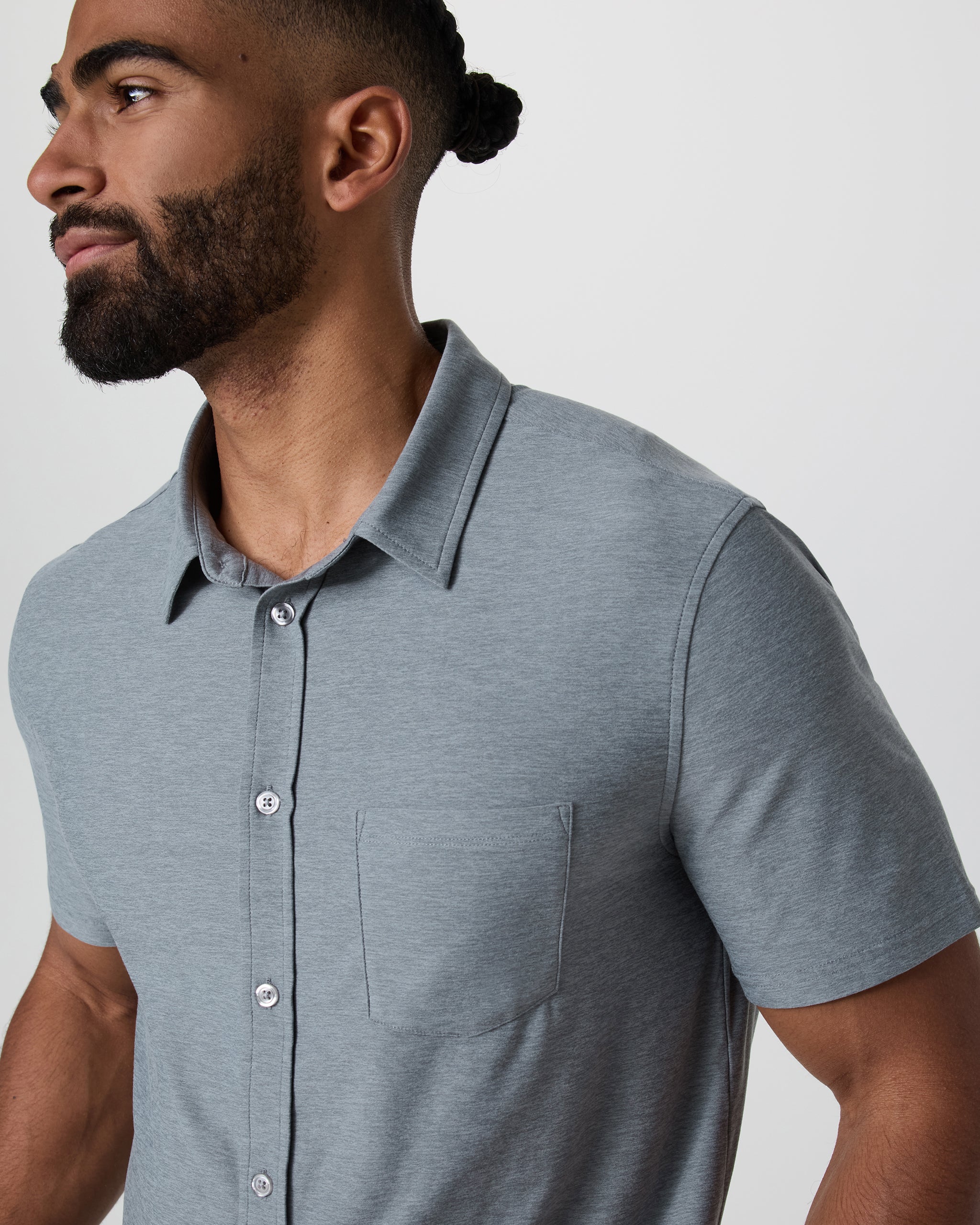 Short Sleeve Strato Button Down | Dusty Blue Heather - Image 2