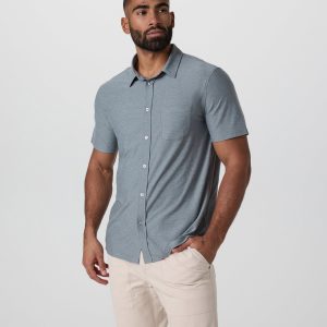 Short Sleeve Strato Button Down | Dusty Blue Heather