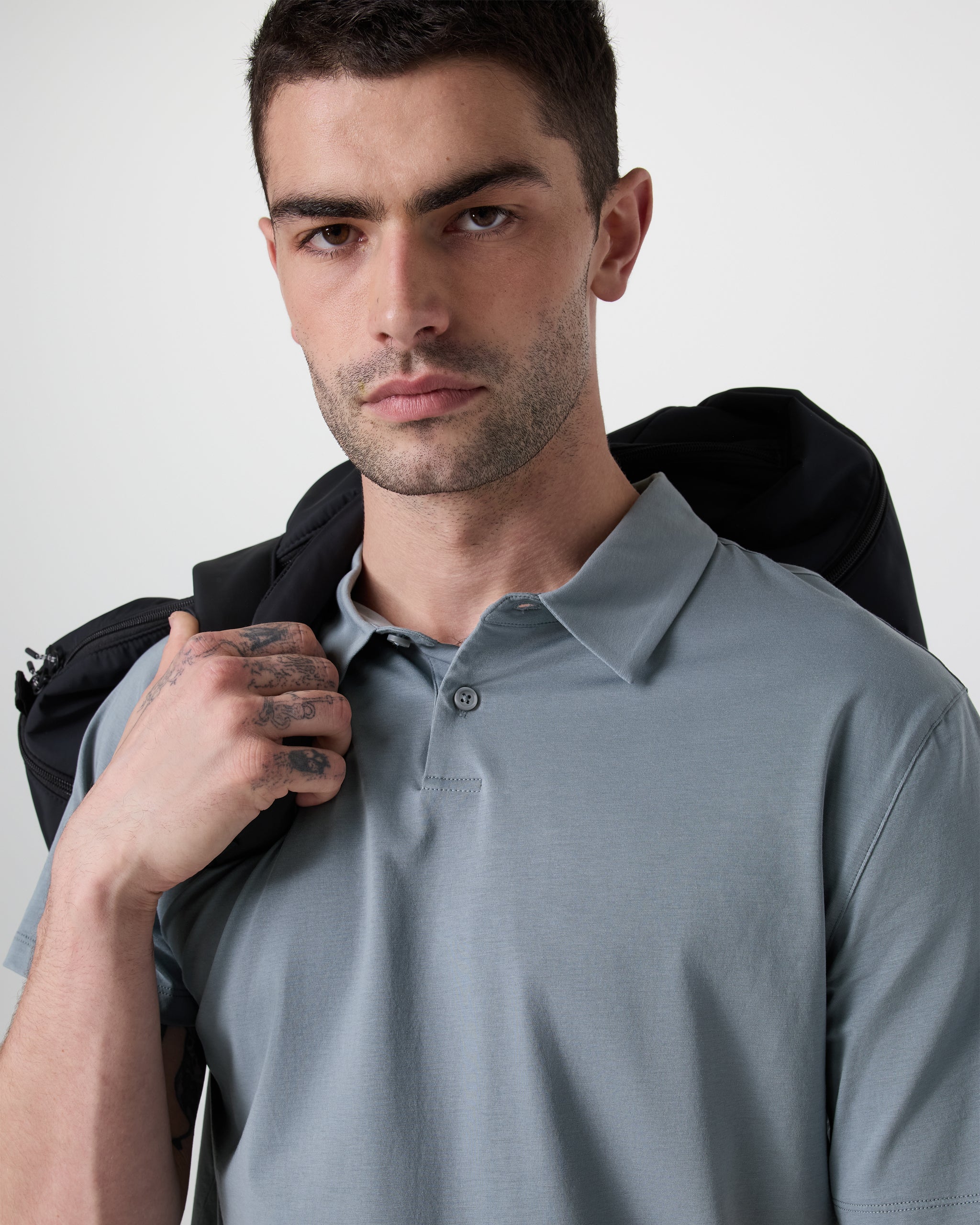 Short Sleeve Feather Polo | Dusty Blue - Image 2
