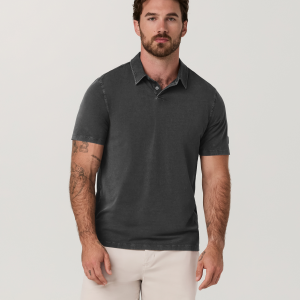 Short Sleeve Feather Polo | Dark Pewter Garment Dye