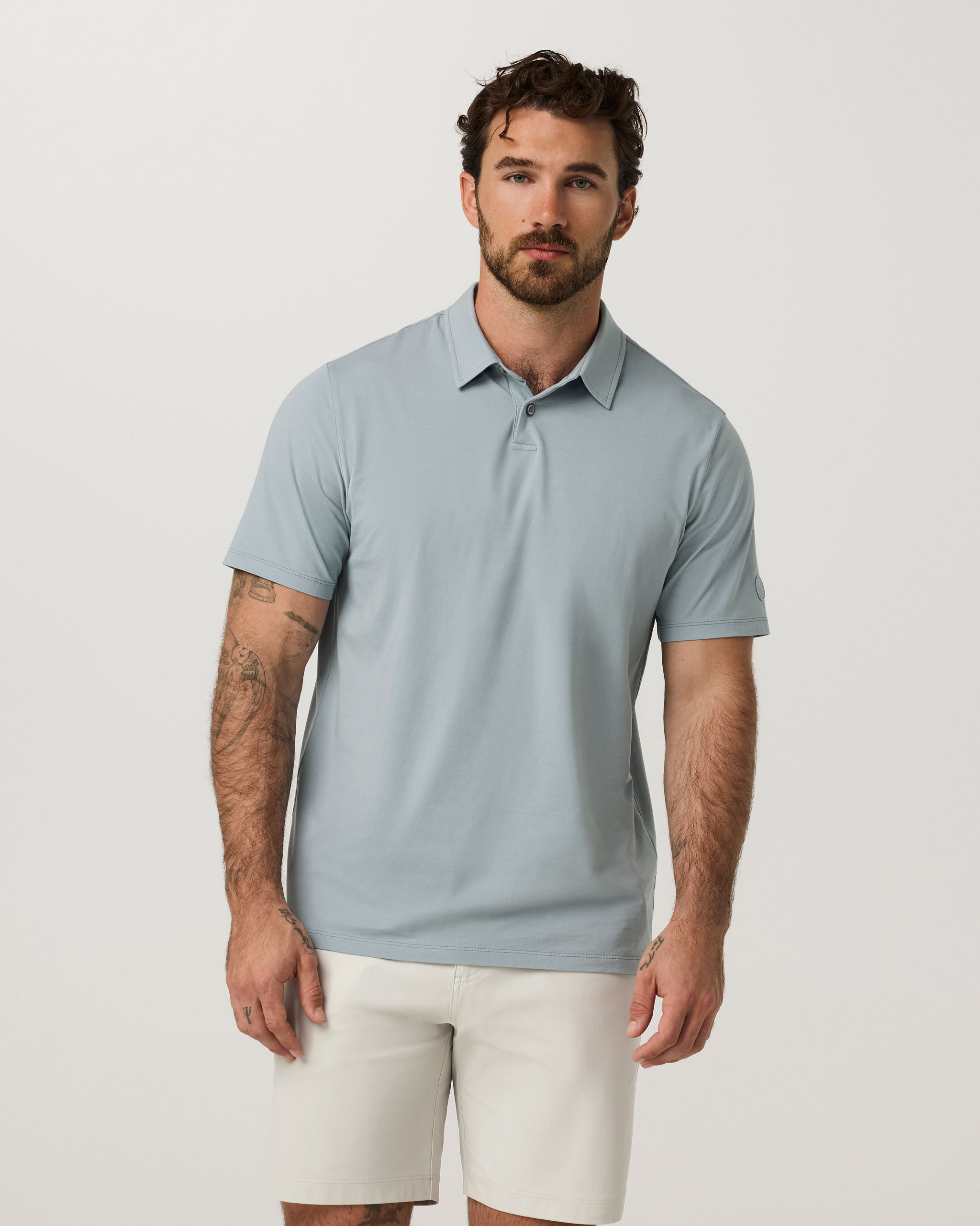 Short Sleeve Feather Polo | Raindrop