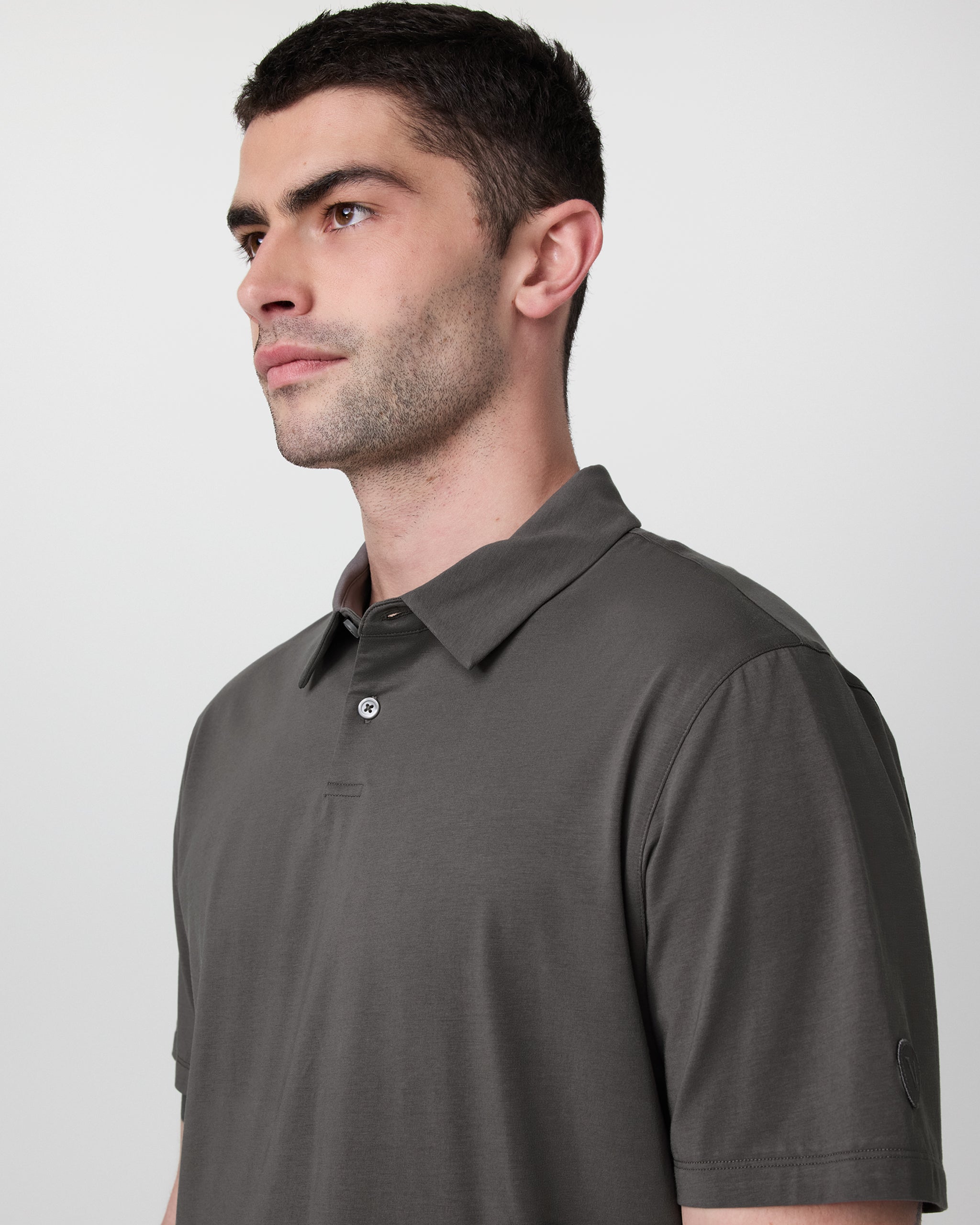 Short Sleeve Feather Polo | Warm Grey - Image 2