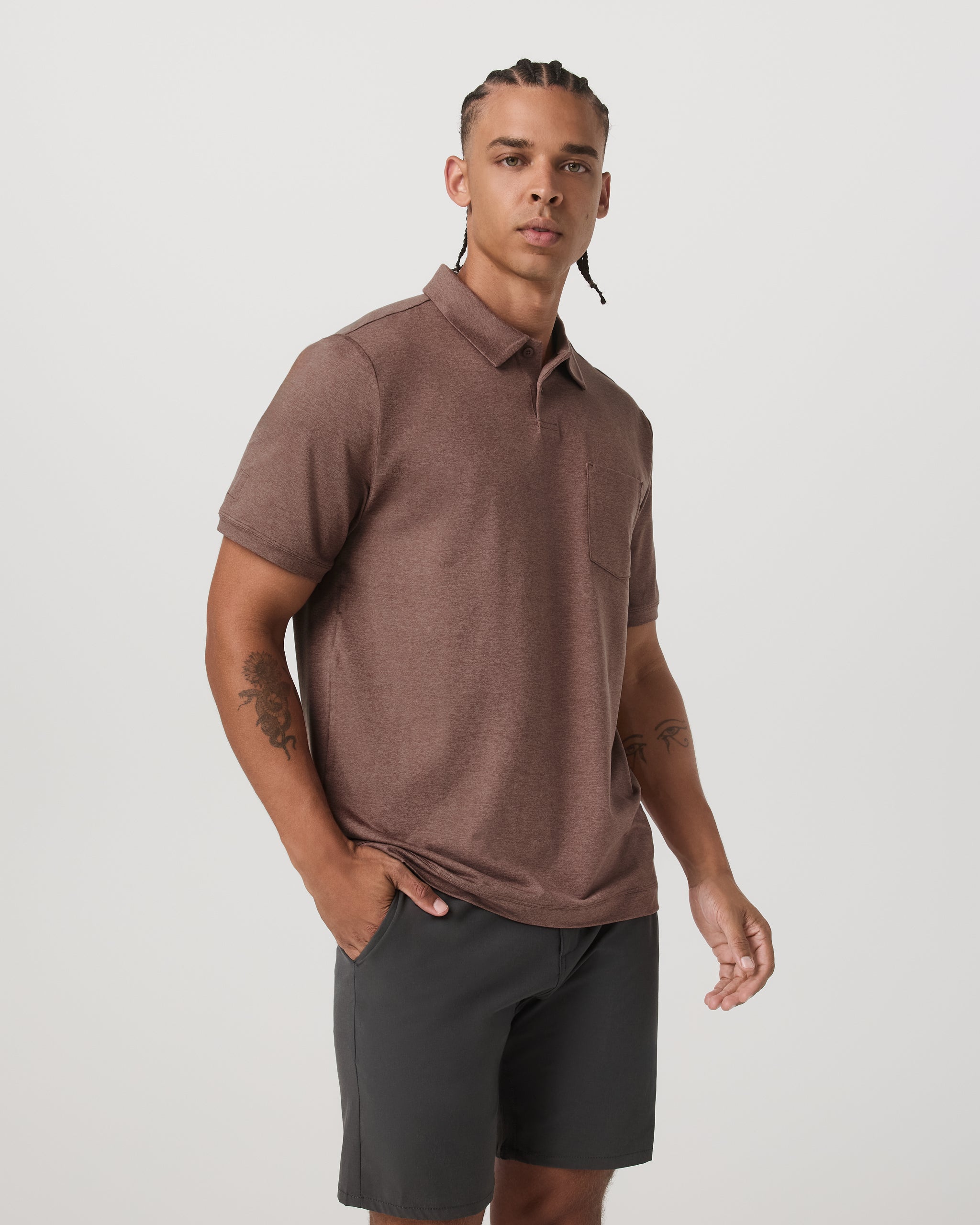 Short Sleeve Ponto Performance Polo | Sable Heather - Image 2
