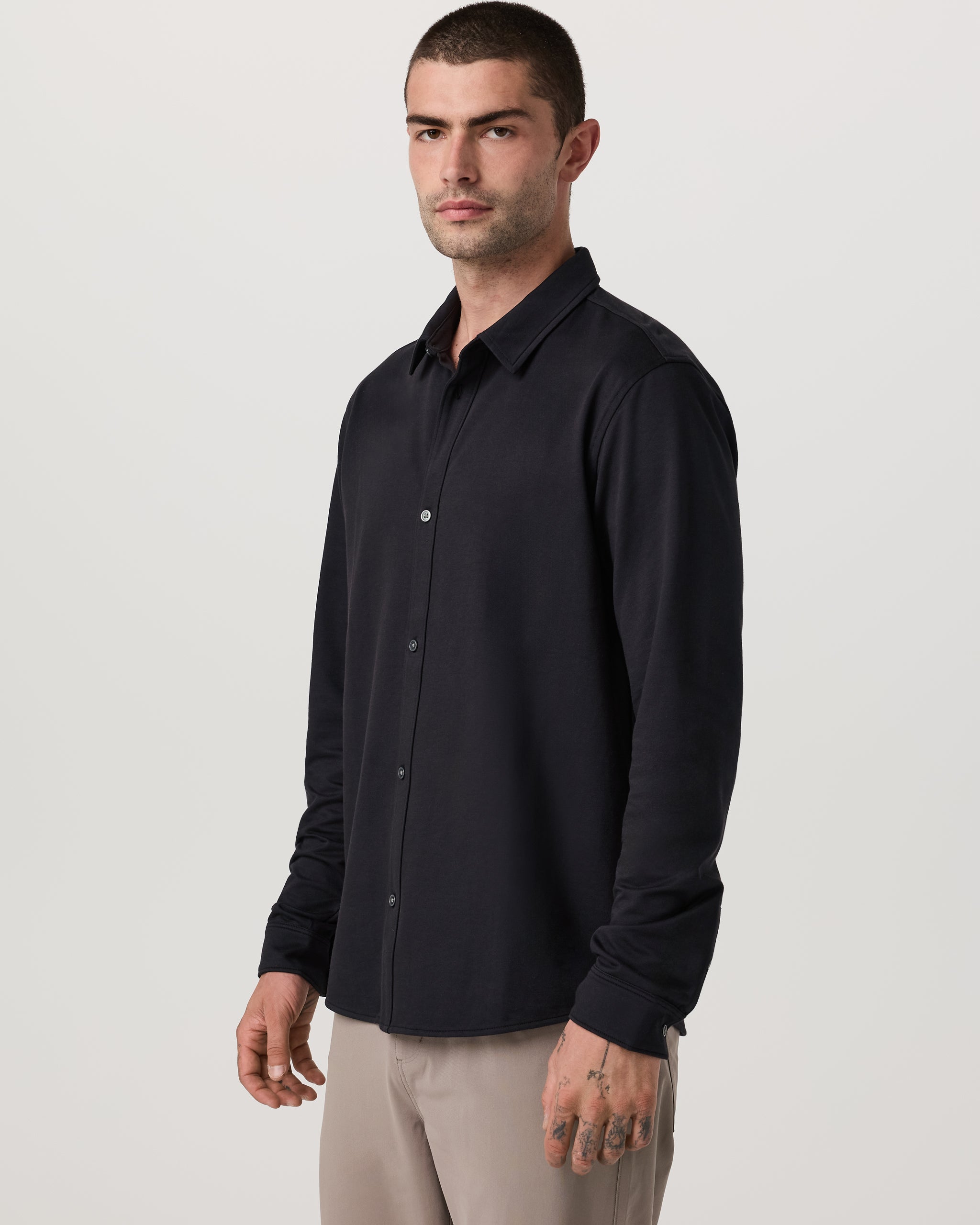 Long Sleeve Knit Oxford Button Down - Classic Fit | Black - Image 5