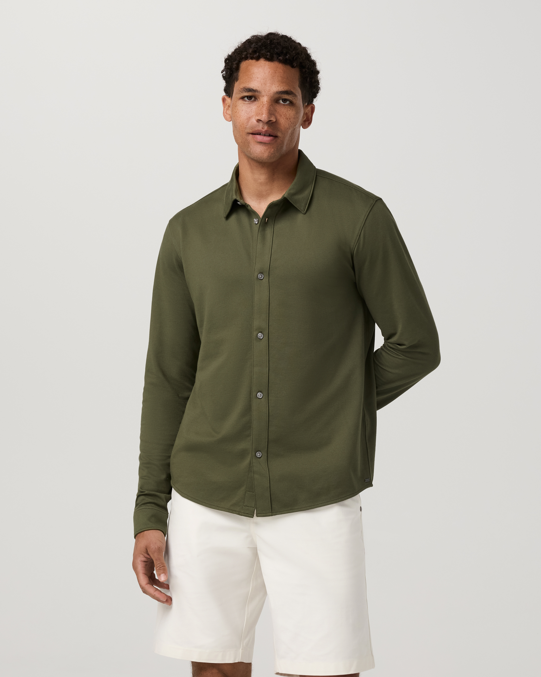 Long Sleeve Knit Oxford Button Down | Herb