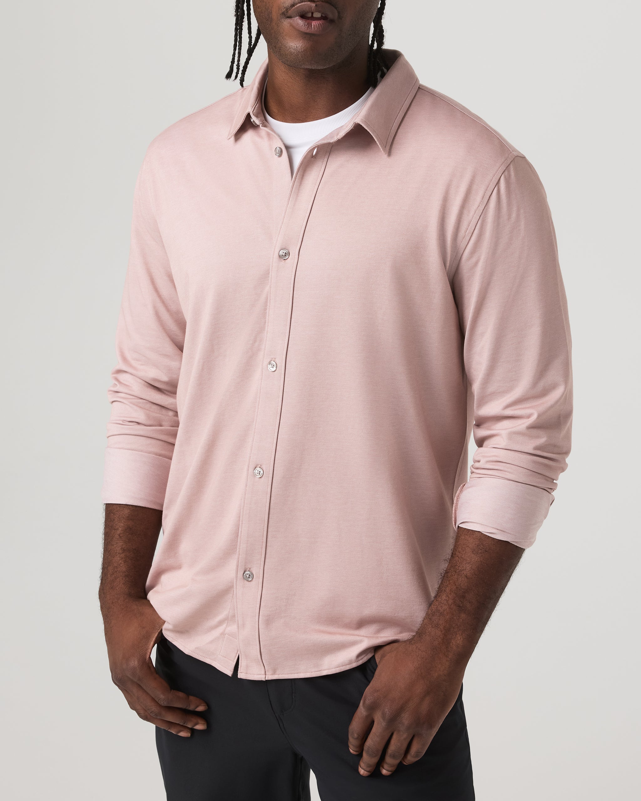 Long Sleeve Knit Oxford Button Down - Classic Fit | Mauve - Image 5