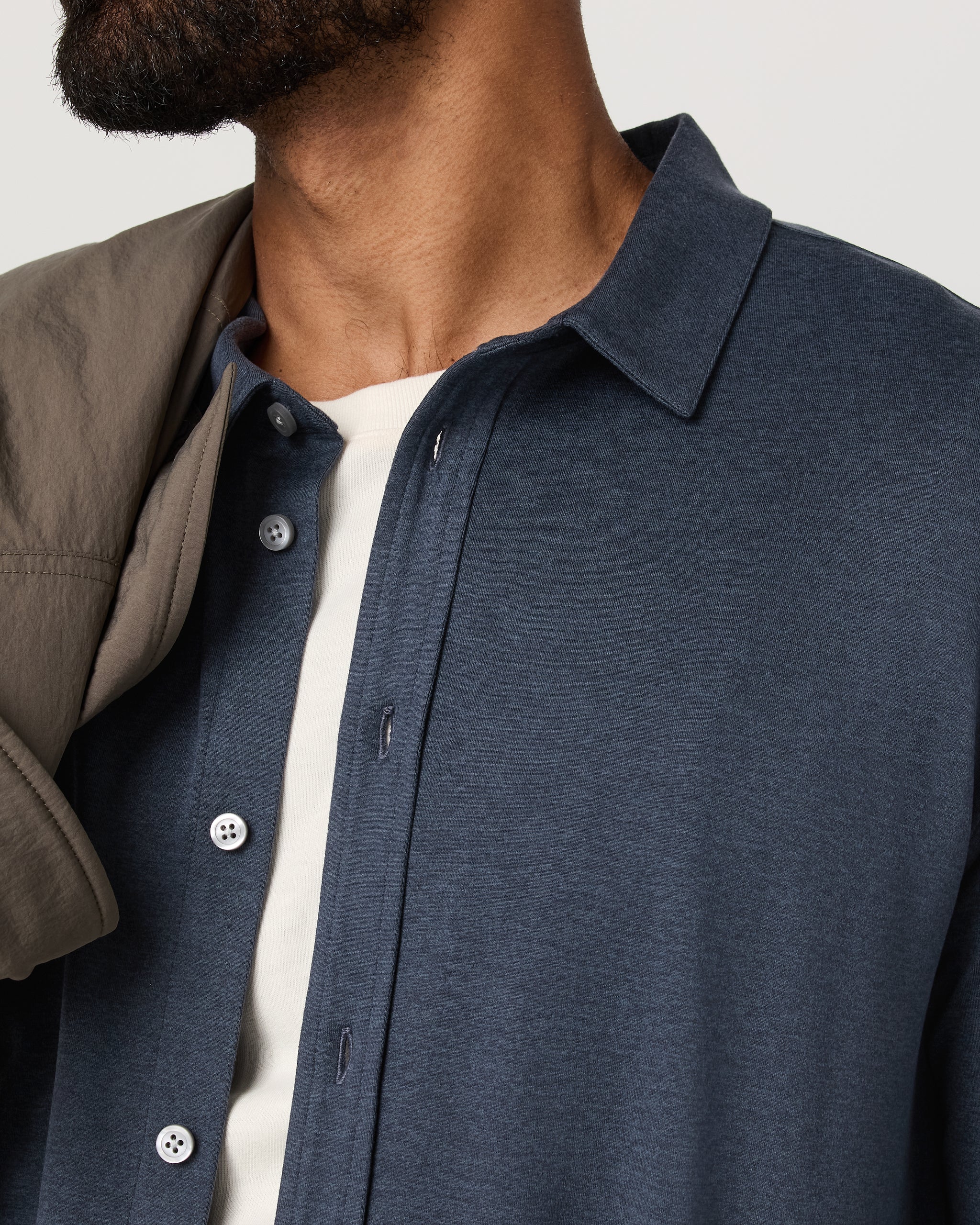 Long Sleeve Ponto Button Down Shirt | Azure Heather - Image 2