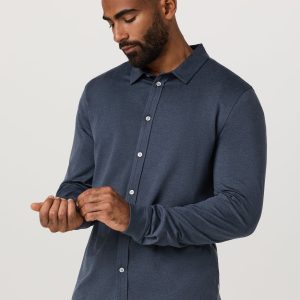 Long Sleeve Ponto Button Down Shirt | Azure Heather