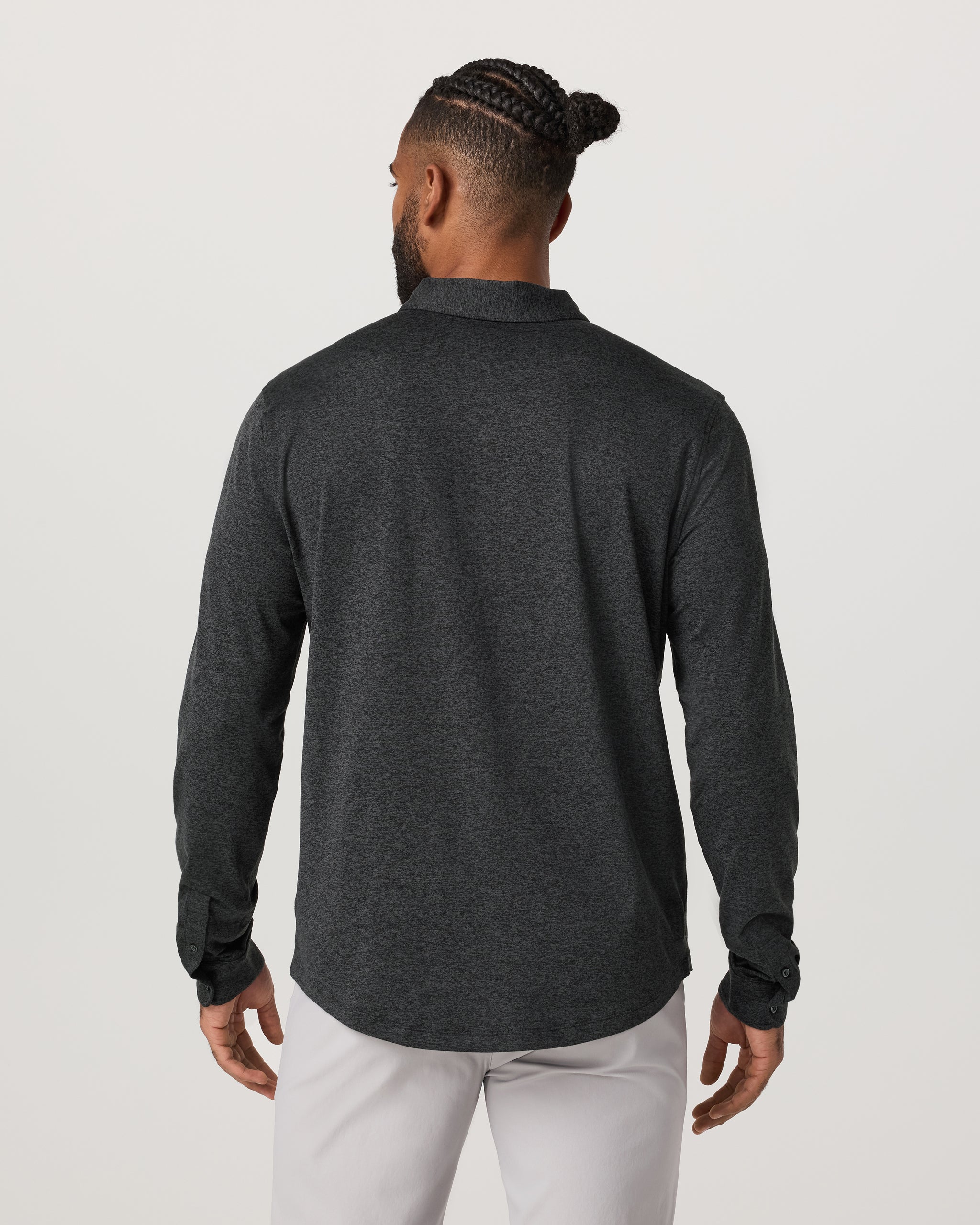 Long Sleeve Ponto Button Down Shirt | Charcoal Heather - Image 3