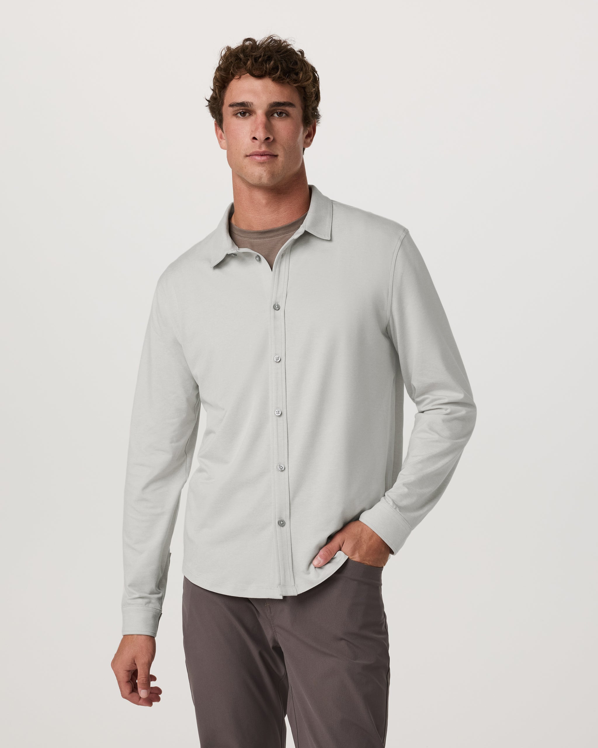 Long Sleeve Ponto Button Down Shirt | Salt Heather - Image 2