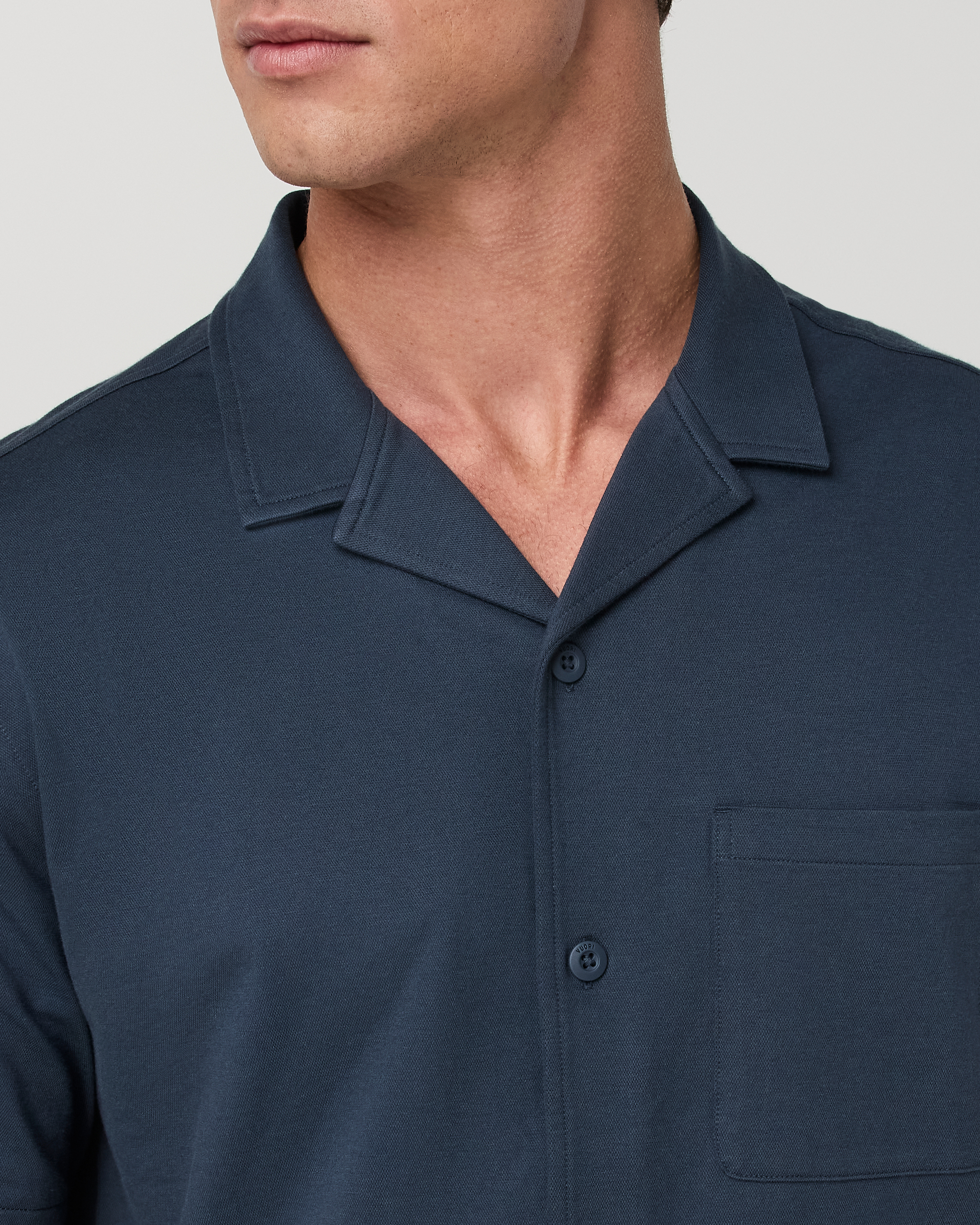 Short Sleeve Knit Oxford Camp Collar Button Down | Ocean Blue - Image 2