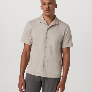 Short Sleeve Knit Oxford Camp Collar Button Down | Truffle