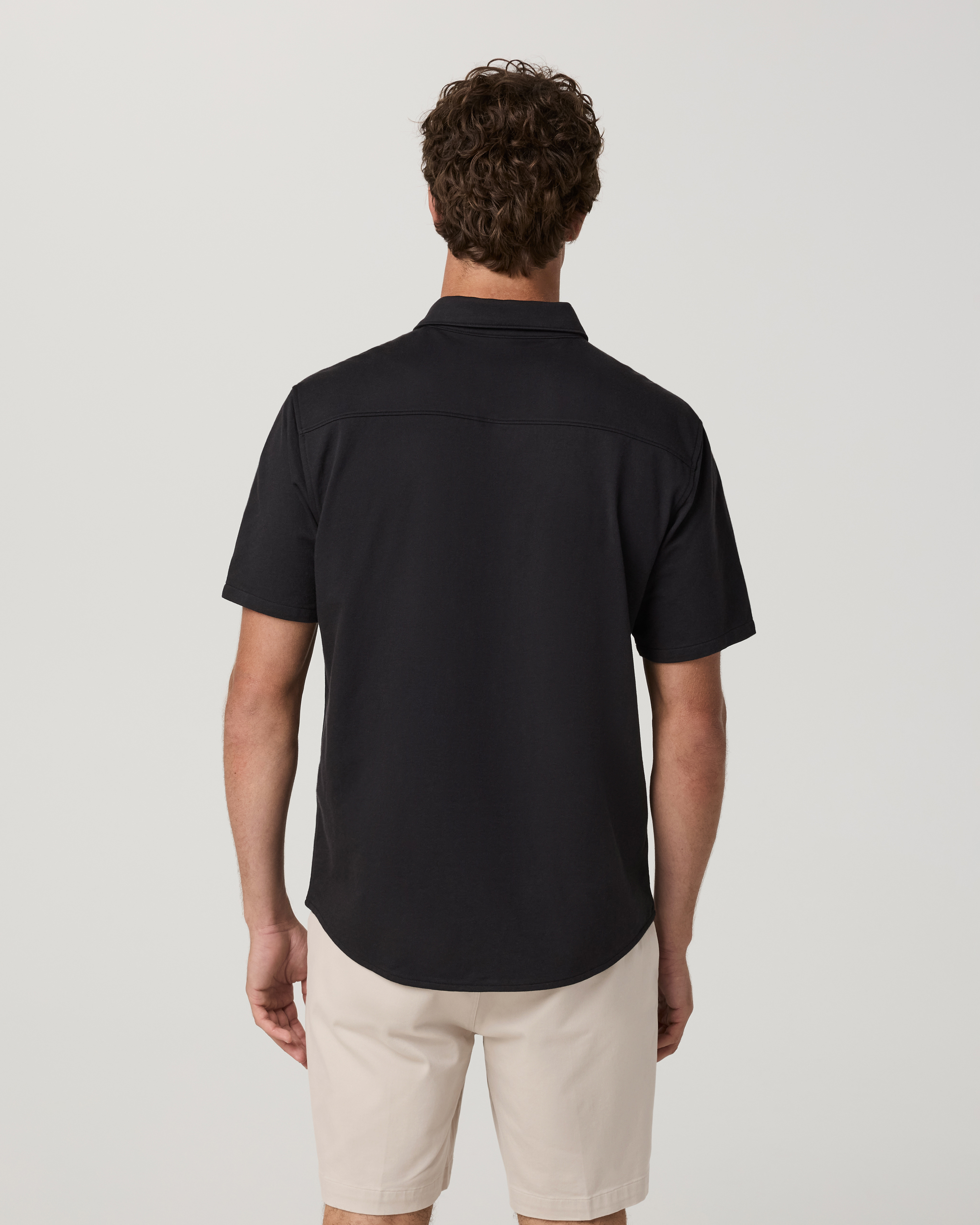 Short Sleeve Knit Oxford Button Down | Black - Image 3
