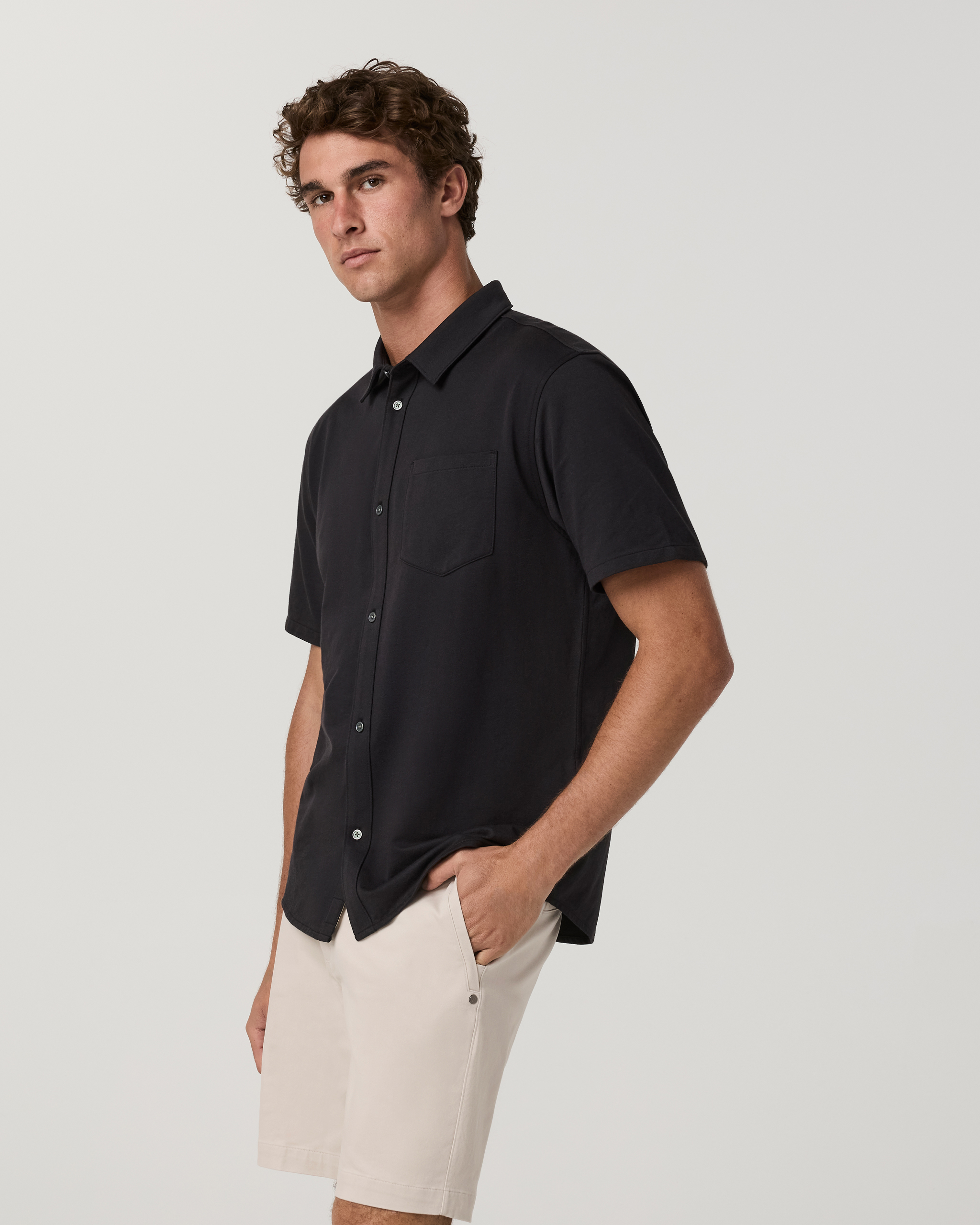 Short Sleeve Knit Oxford Button Down | Black - Image 5