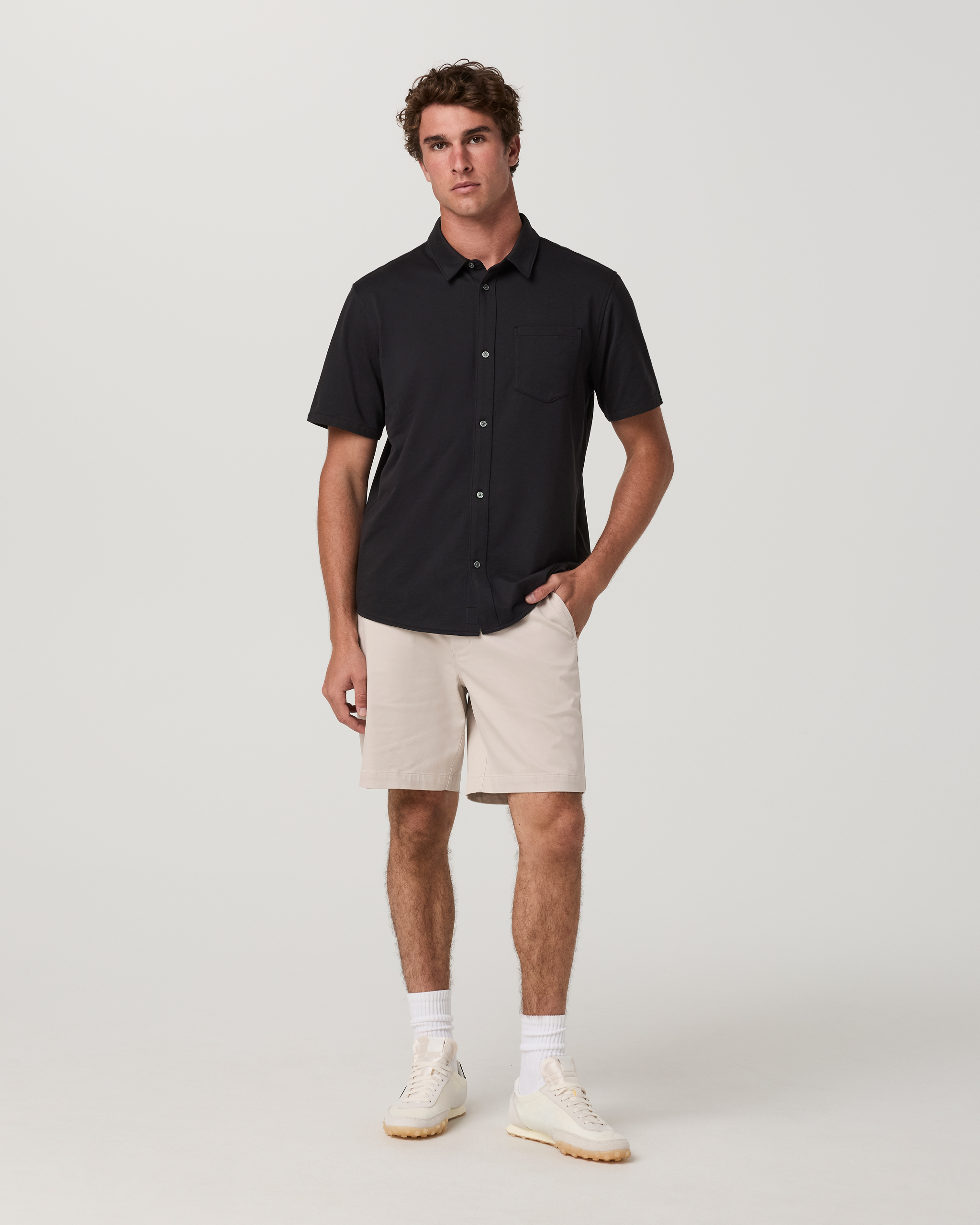 Short Sleeve Knit Oxford Button Down | Black - Image 4