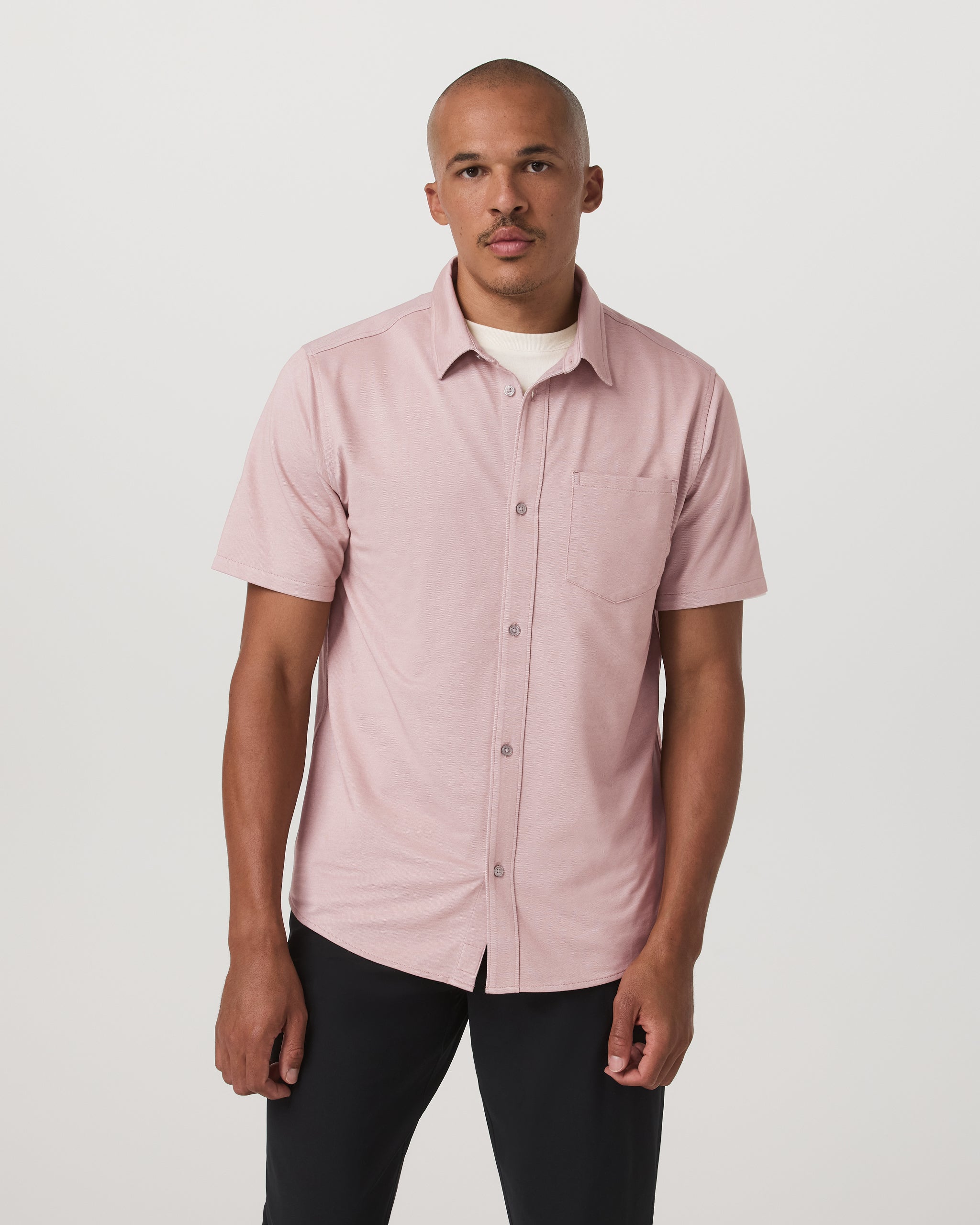 Short Sleeve Knit Oxford Button Down - Classic Fit | Mauve - Image 5