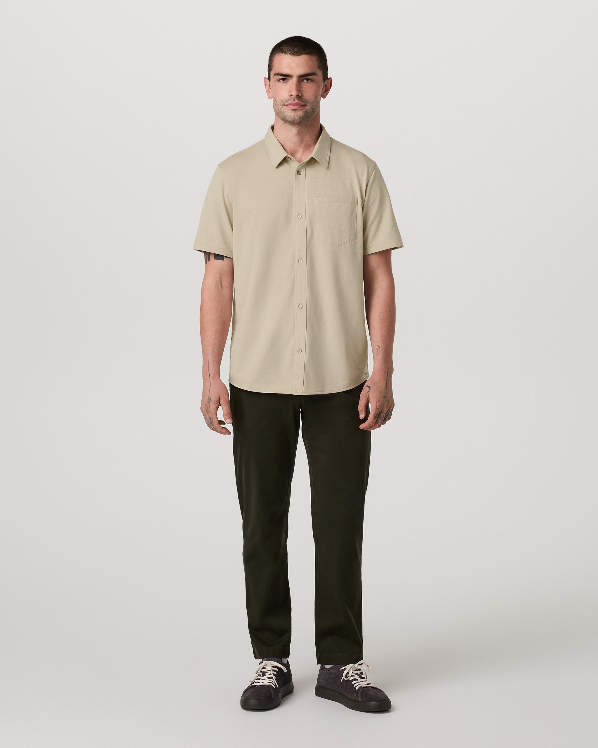 Short Sleeve Knit Oxford Button Down - Classic Fit | Trench - Image 4