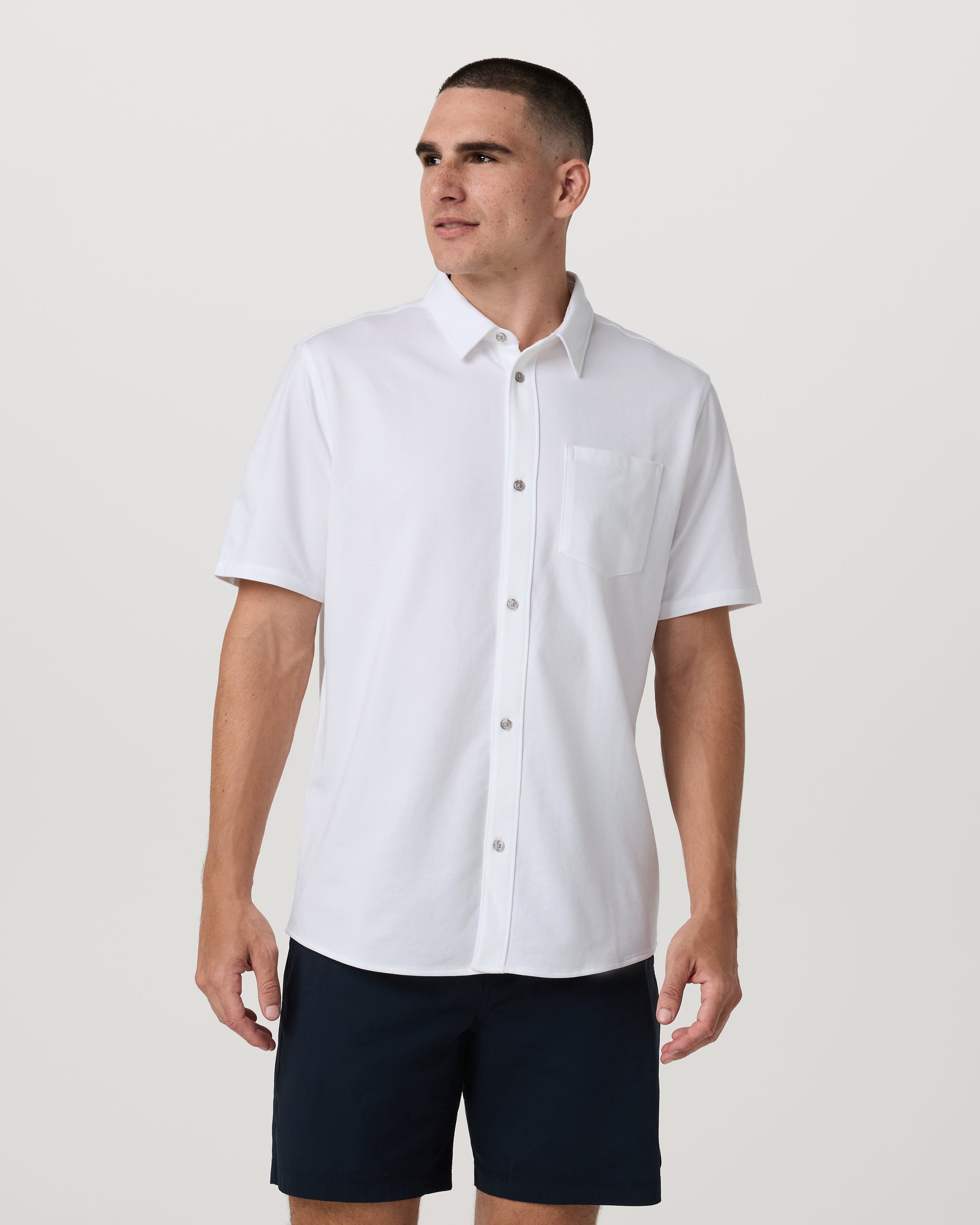 Short Sleeve Knit Oxford Button Down - Classic Fit | White - Image 5