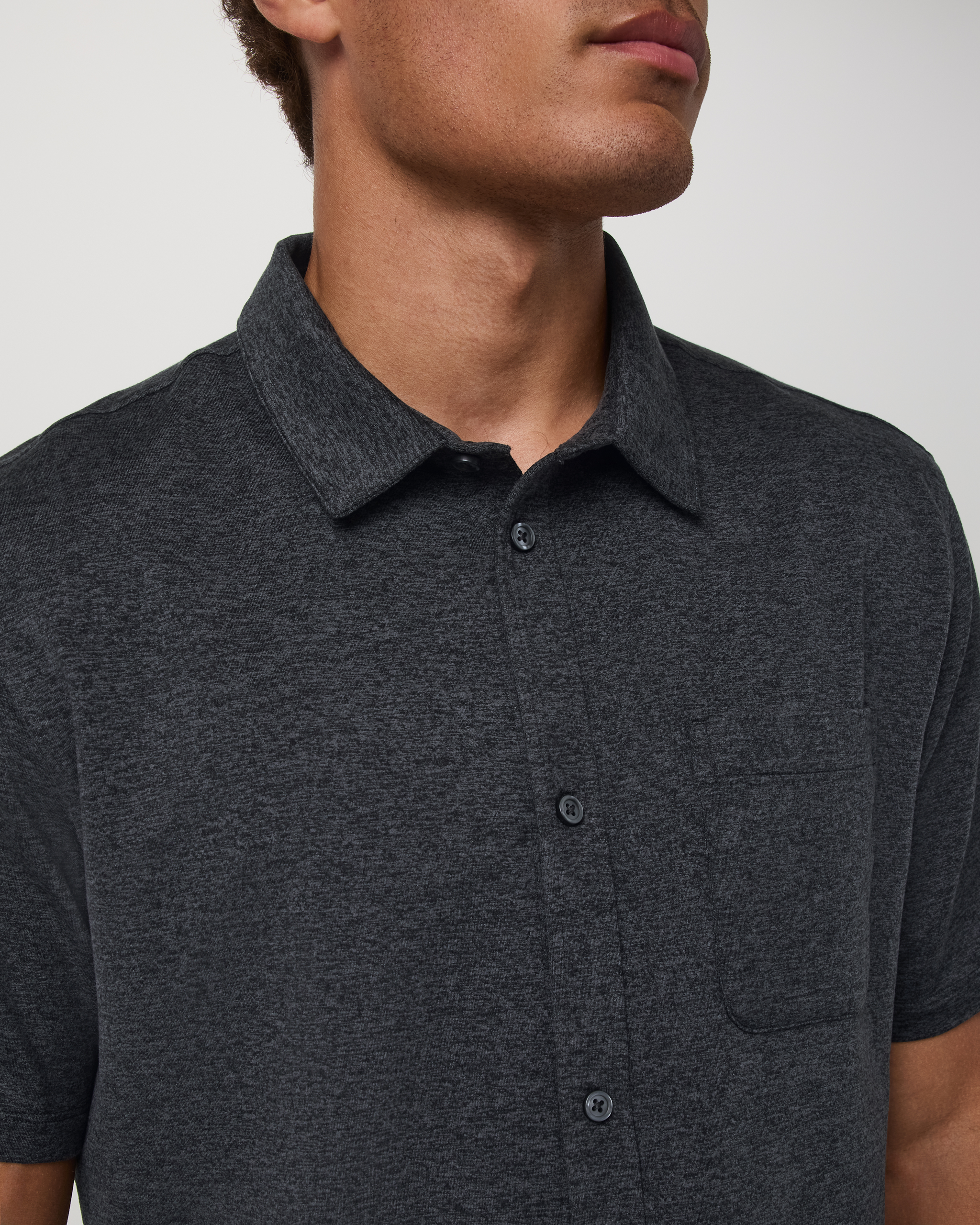 Short Sleeve Ponto Button Down Shirt | Charcoal Heather - Image 2