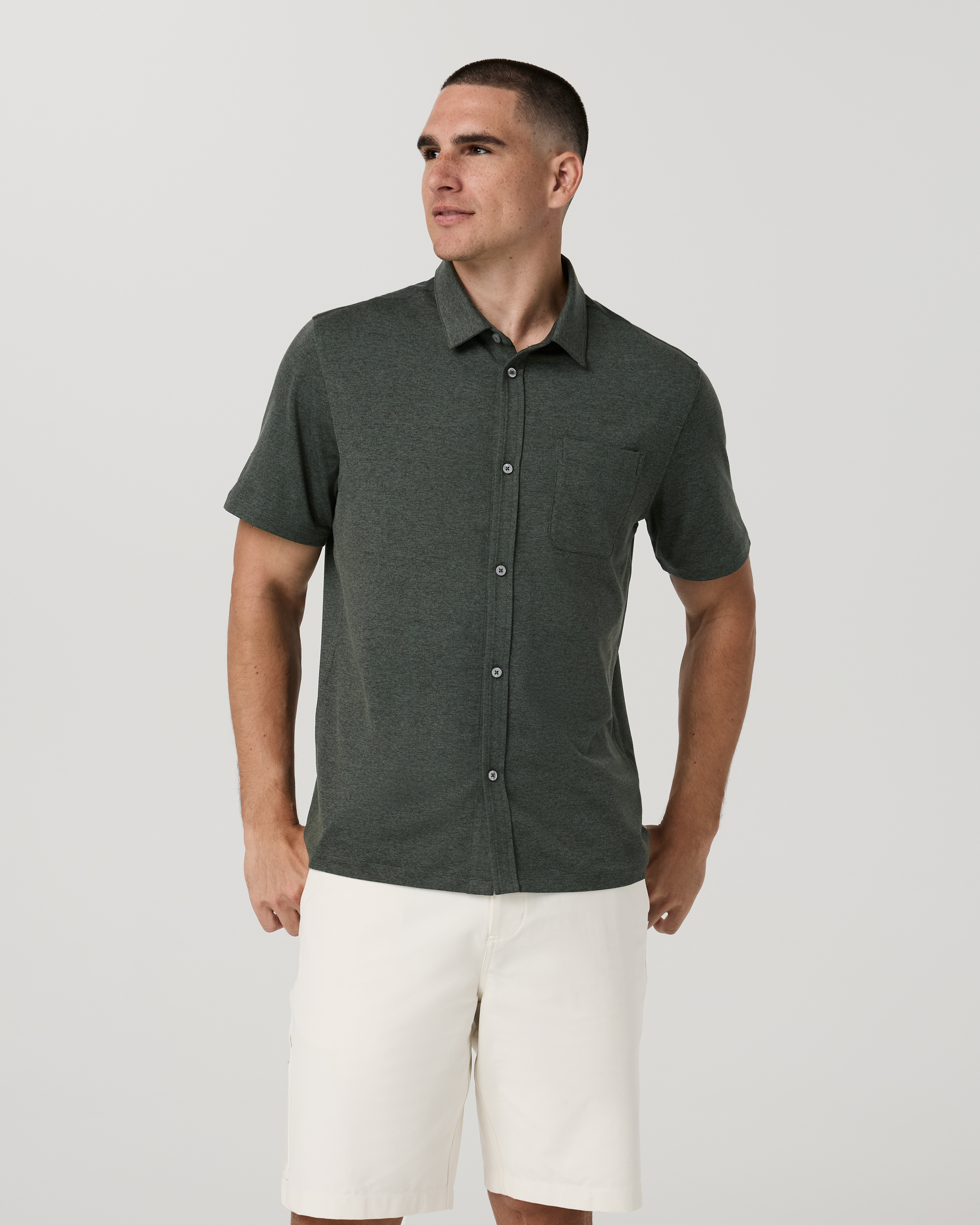 Short Sleeve Ponto Button Down Shirt | River Rock Heather