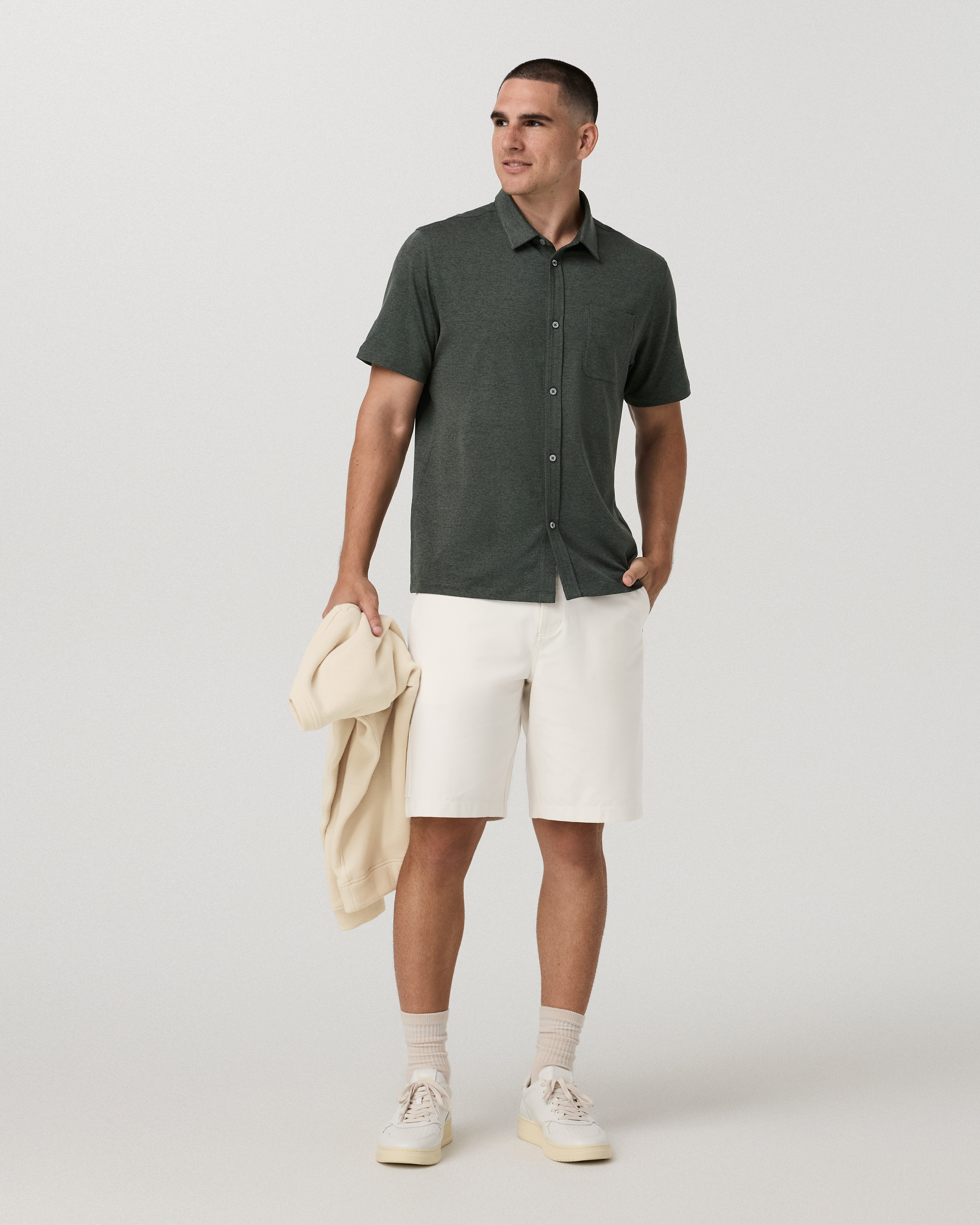 Short Sleeve Ponto Button Down Shirt | River Rock Heather - Image 4