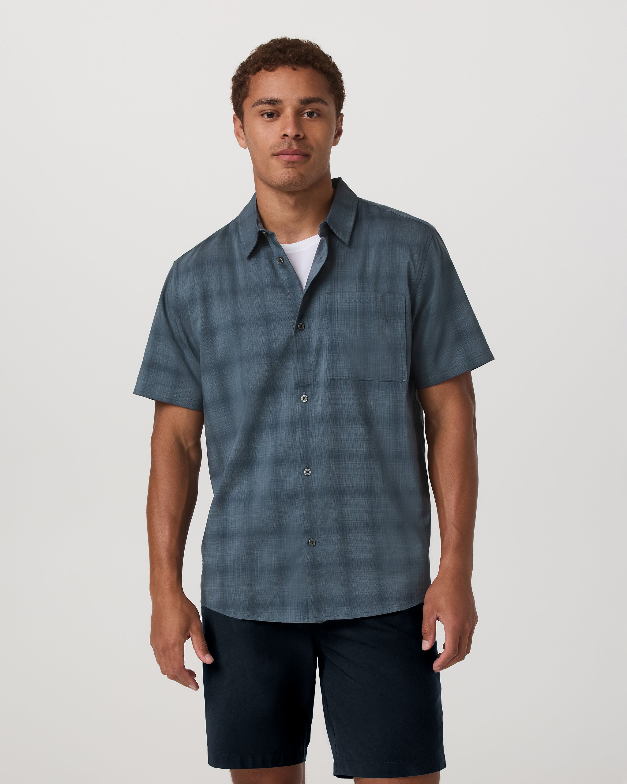 Short Sleeve Plaid Button Down Shirt | Abyss - Image 3