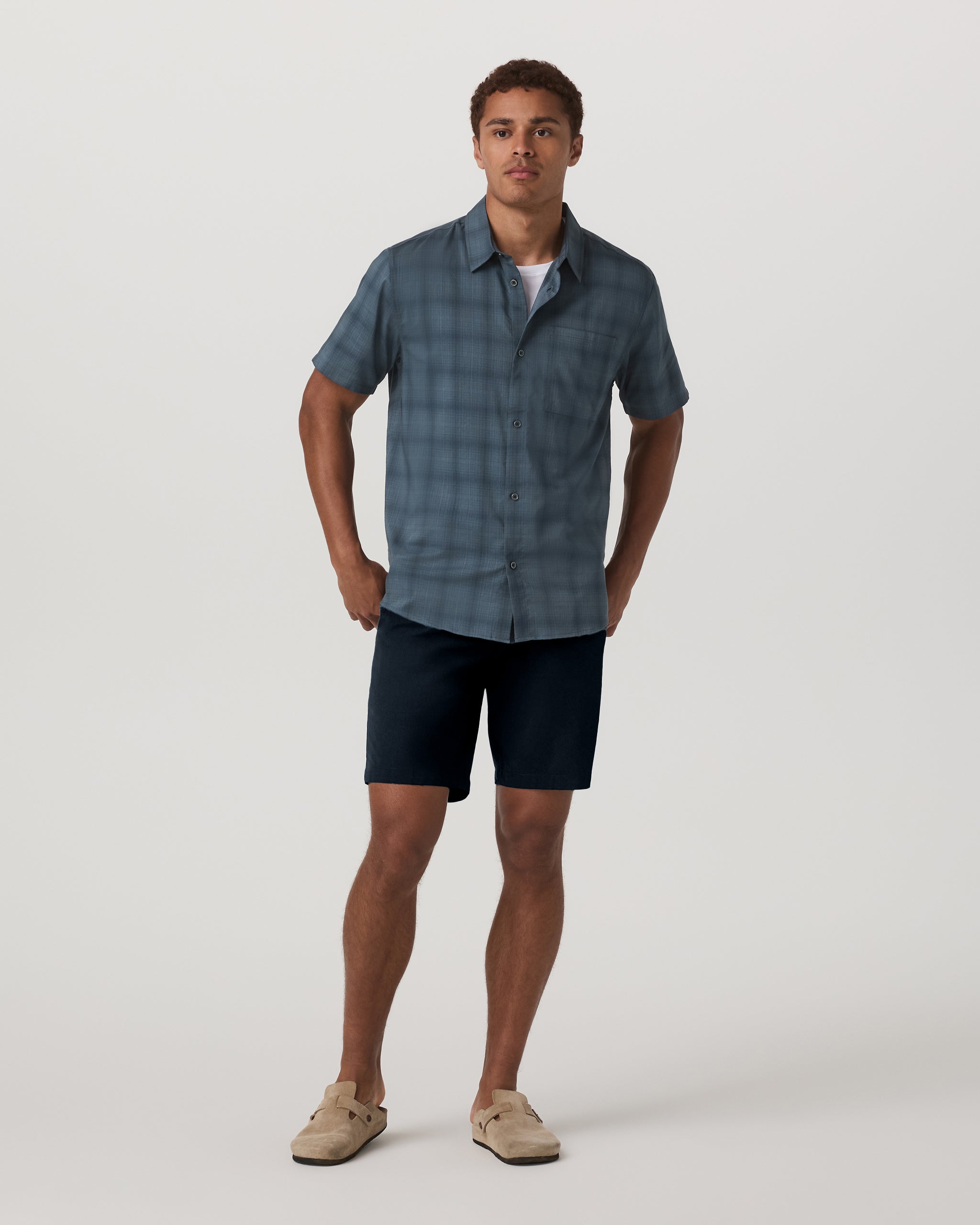 Short Sleeve Plaid Button Down Shirt | Abyss - Image 5