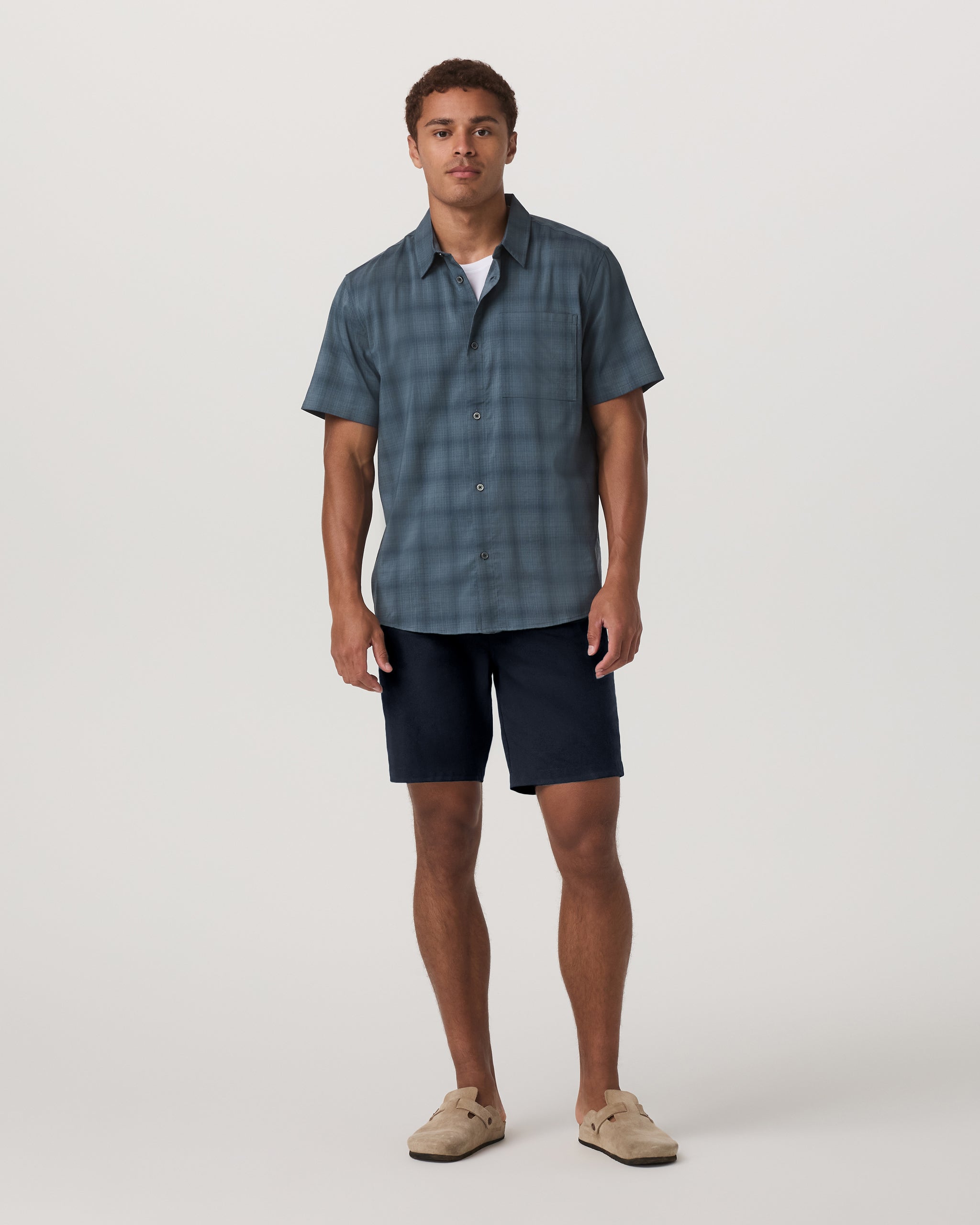 Short Sleeve Plaid Button Down Shirt | Abyss - Image 2