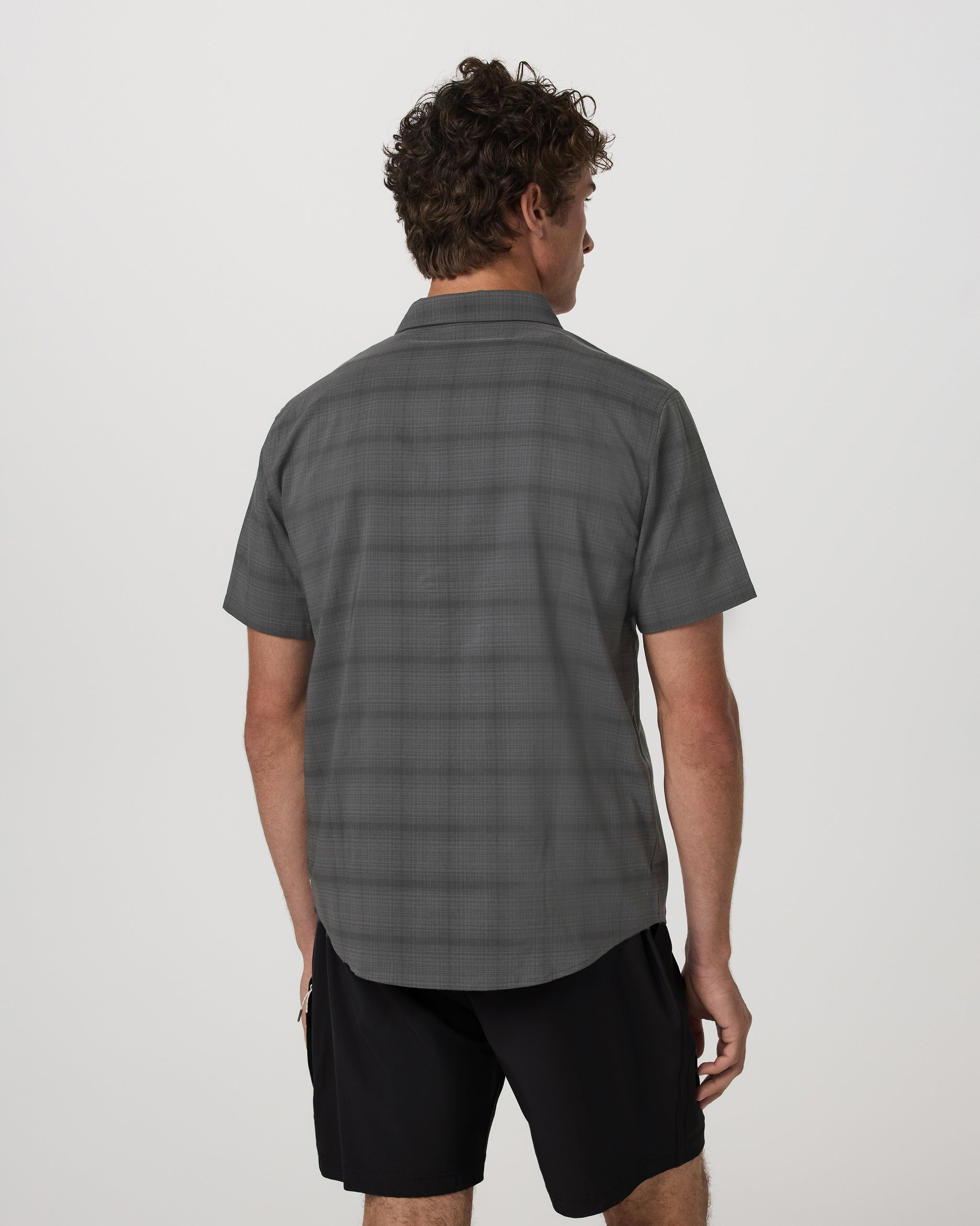 Short Sleeve Plaid Button Down Shirt | Dark Pewter - Image 3