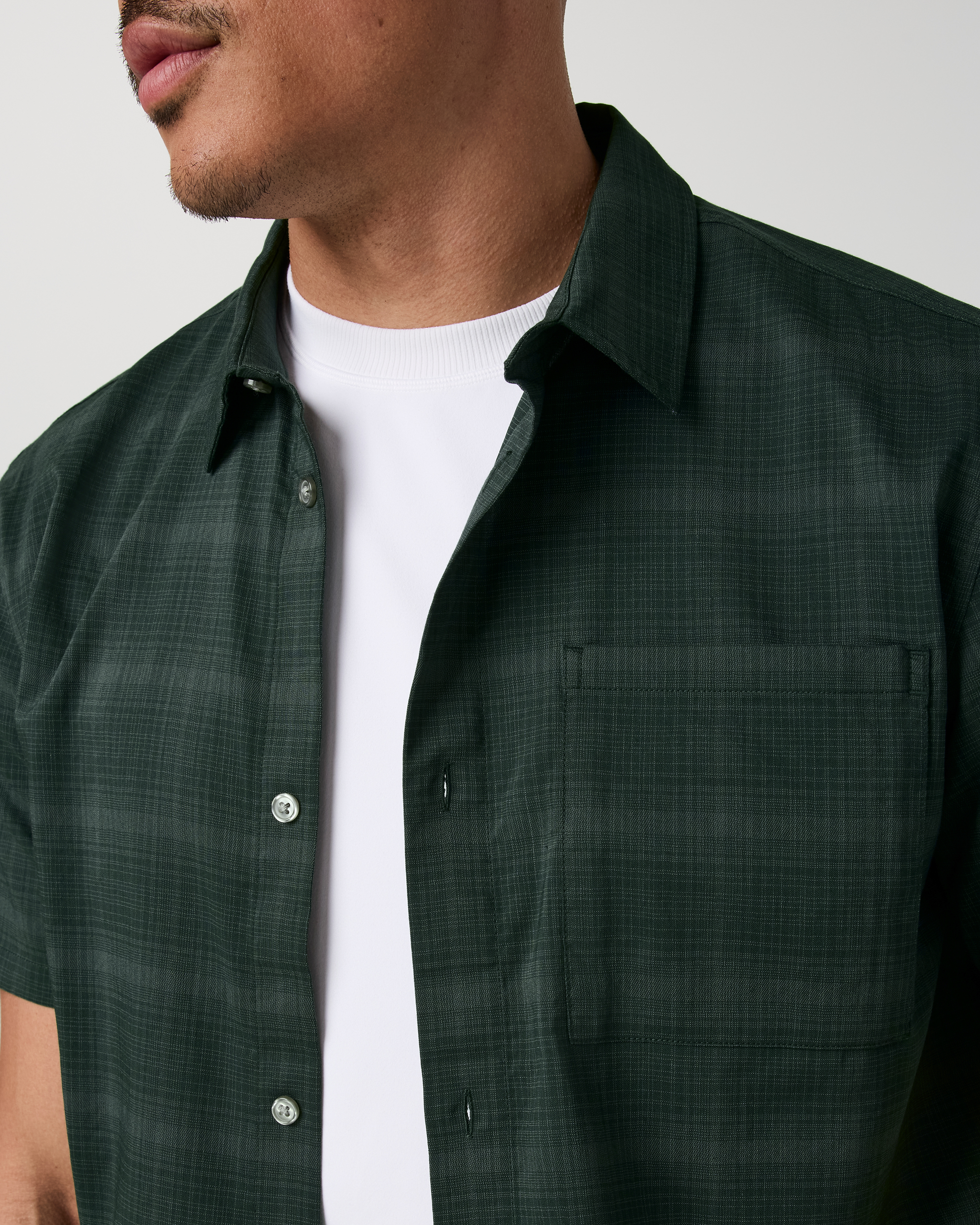 Short Sleeve Plaid Button Down Shirt | Evergreen - Image 2