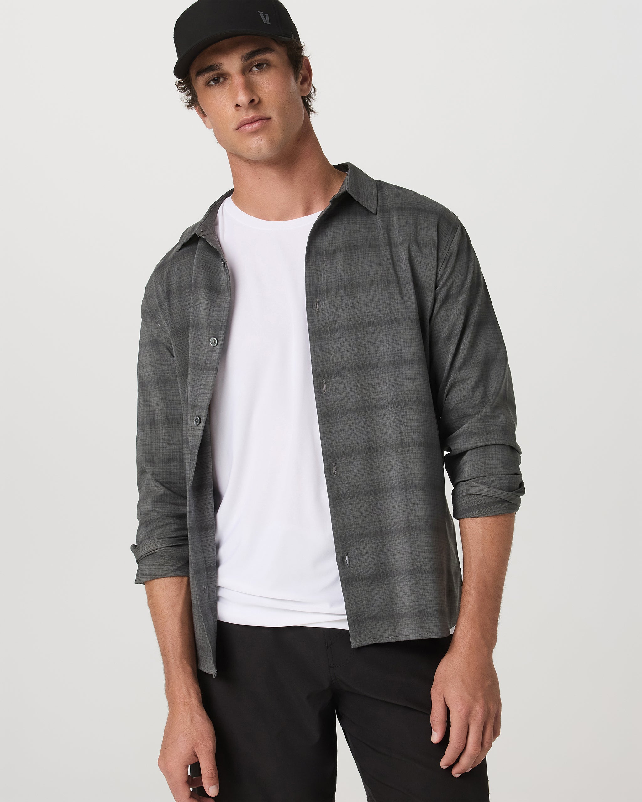 Long Sleeve Plaid Button Down Shirt | Dark Pewter - Image 2