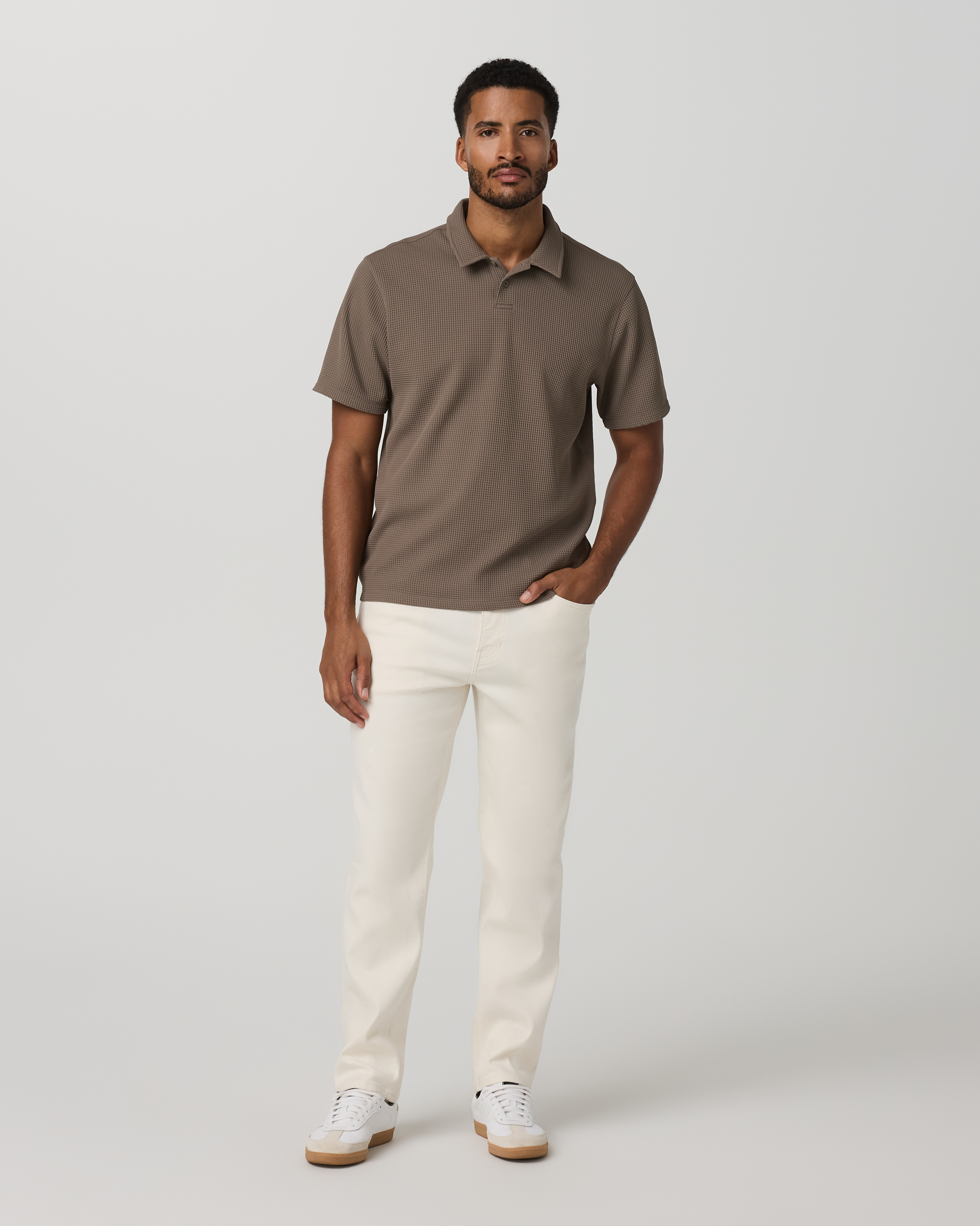 Short Sleeve Lightweight Tech Waffle Polo - Relaxed Fit | Bark - Image 3