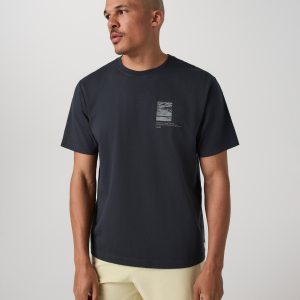 Short Sleeve Heavyweight Cotton Graphic Tee | Navy