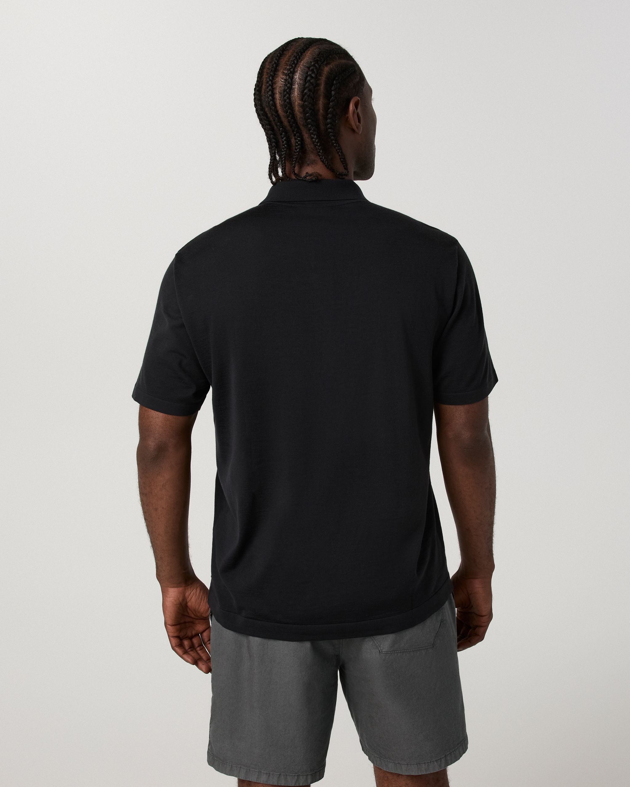 Short Sleeve Merino Wool Sweater Polo | Black - Image 5
