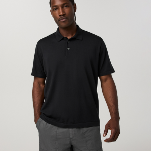 Short Sleeve Merino Wool Sweater Polo | Black