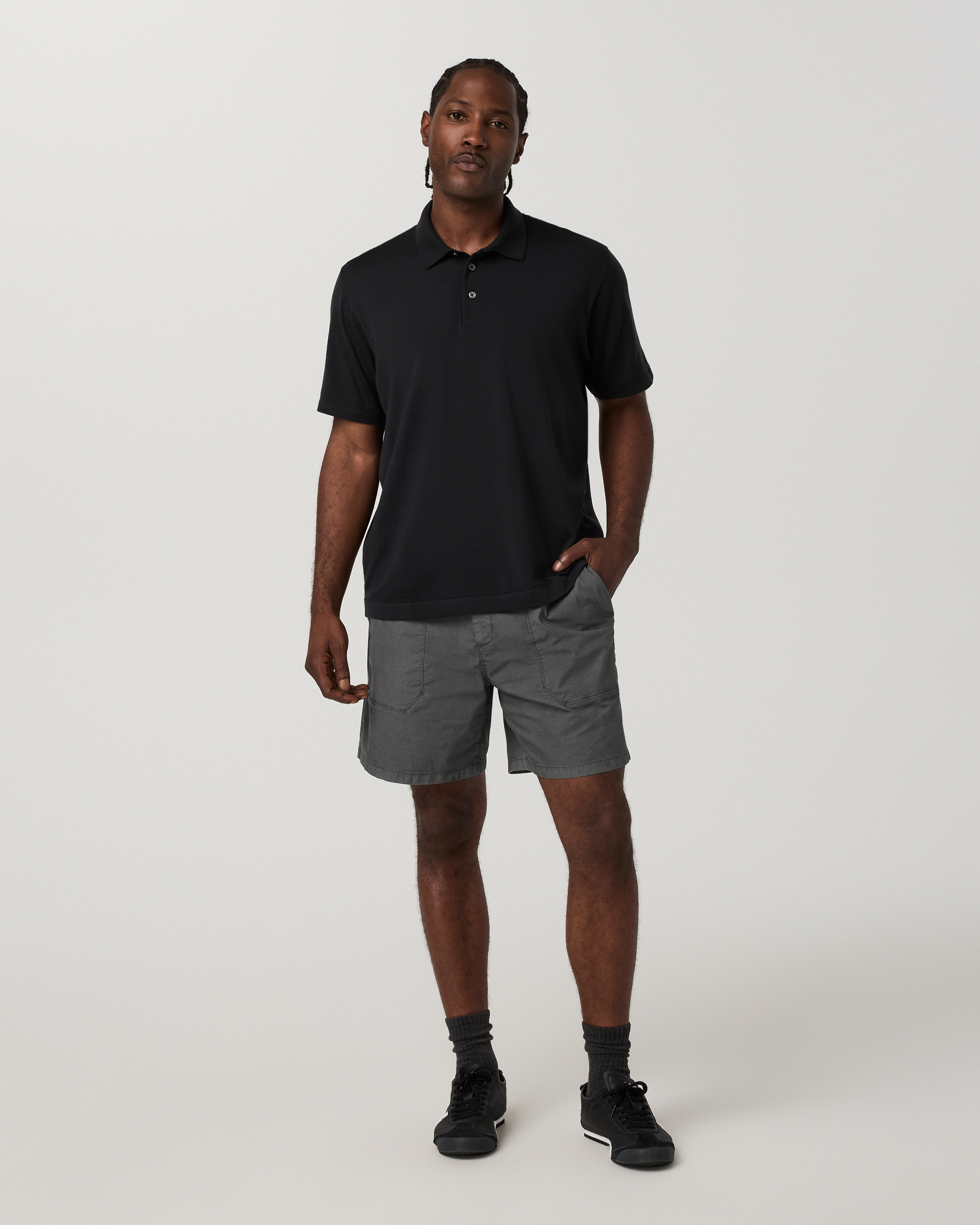 Short Sleeve Merino Wool Sweater Polo | Black - Image 3