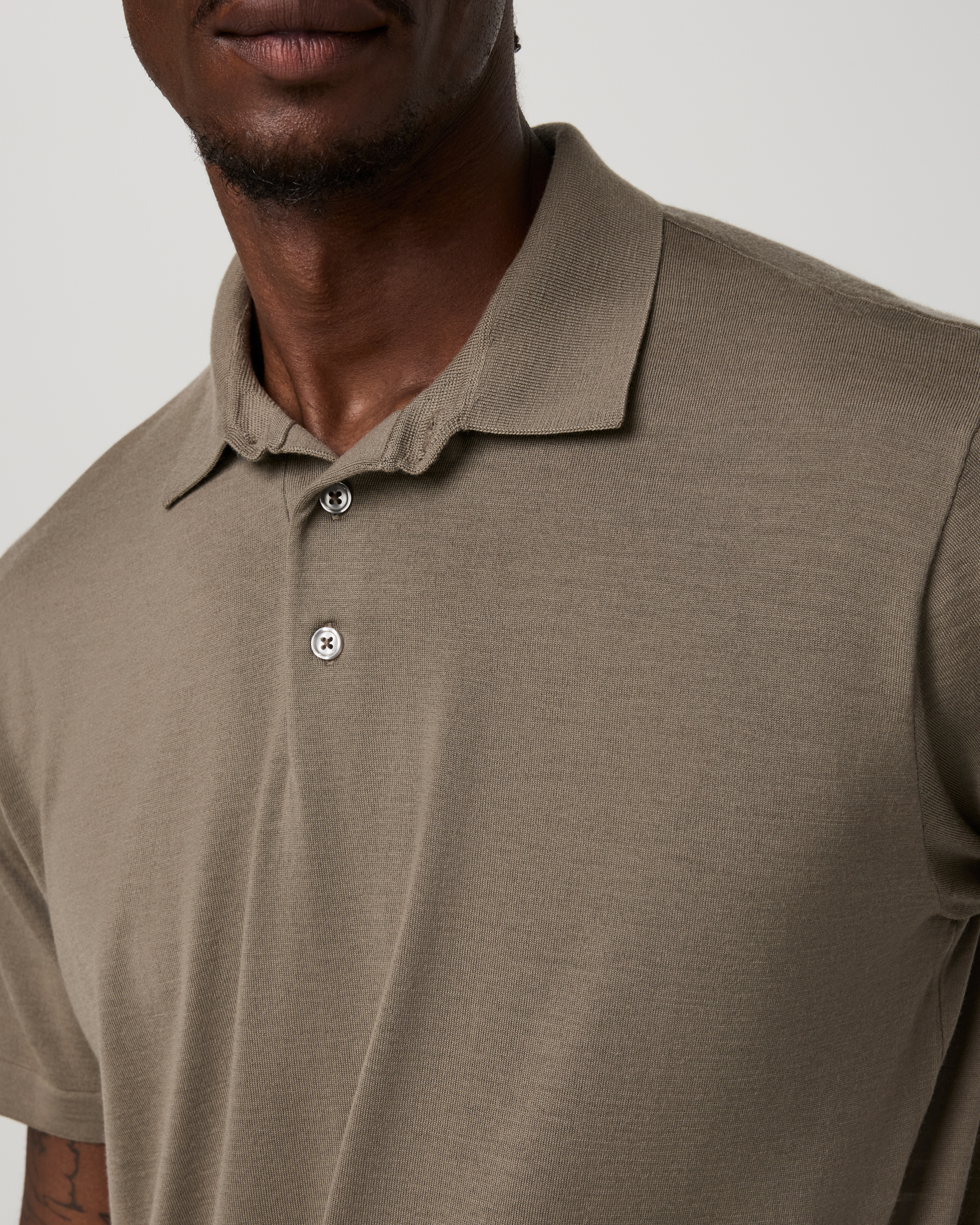 Short Sleeve Merino Wool Sweater Polo | Taupe - Image 2