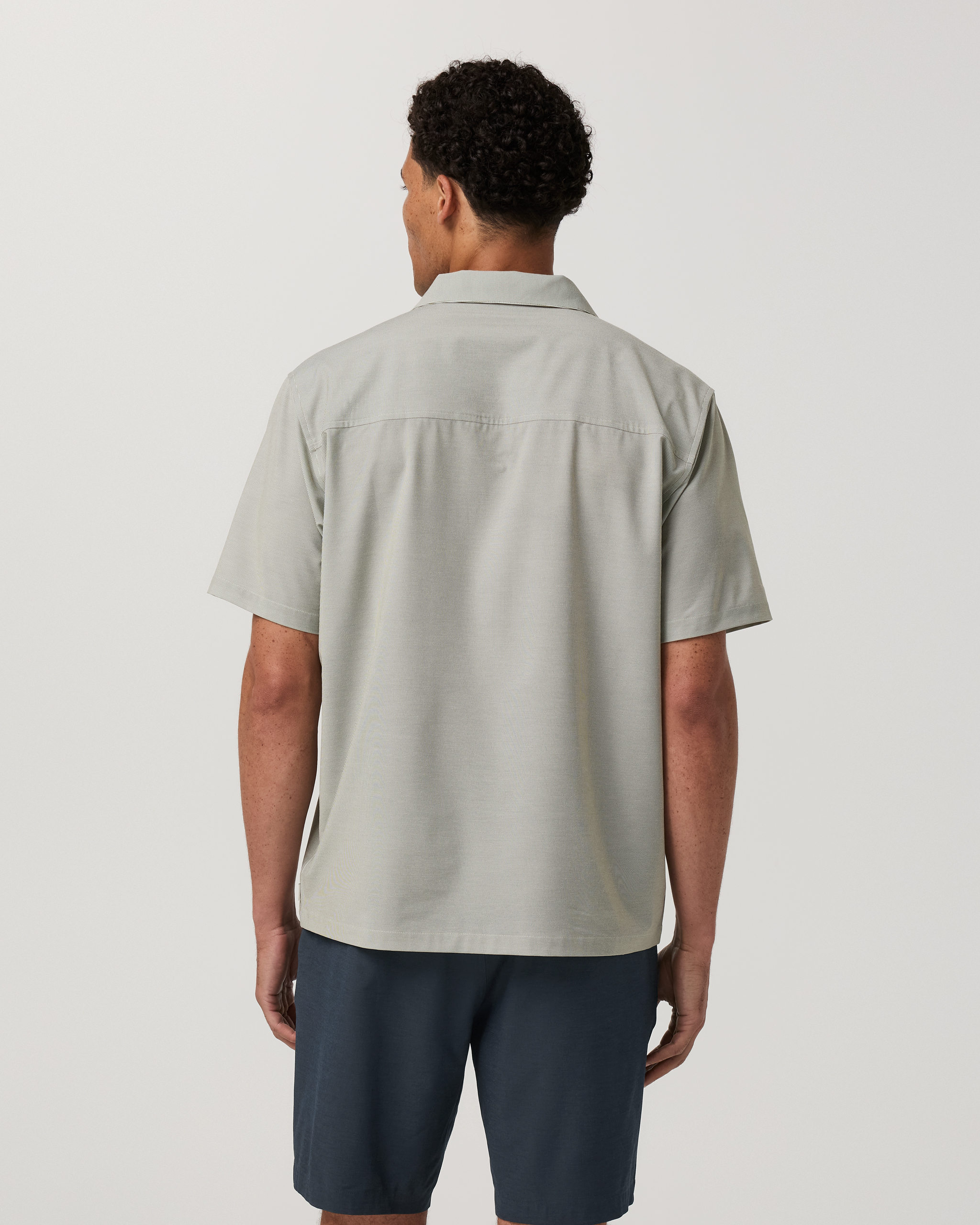 Short Sleeve Bridge Shirt - Camp Collar | Herb Micro Stripe - Image 5