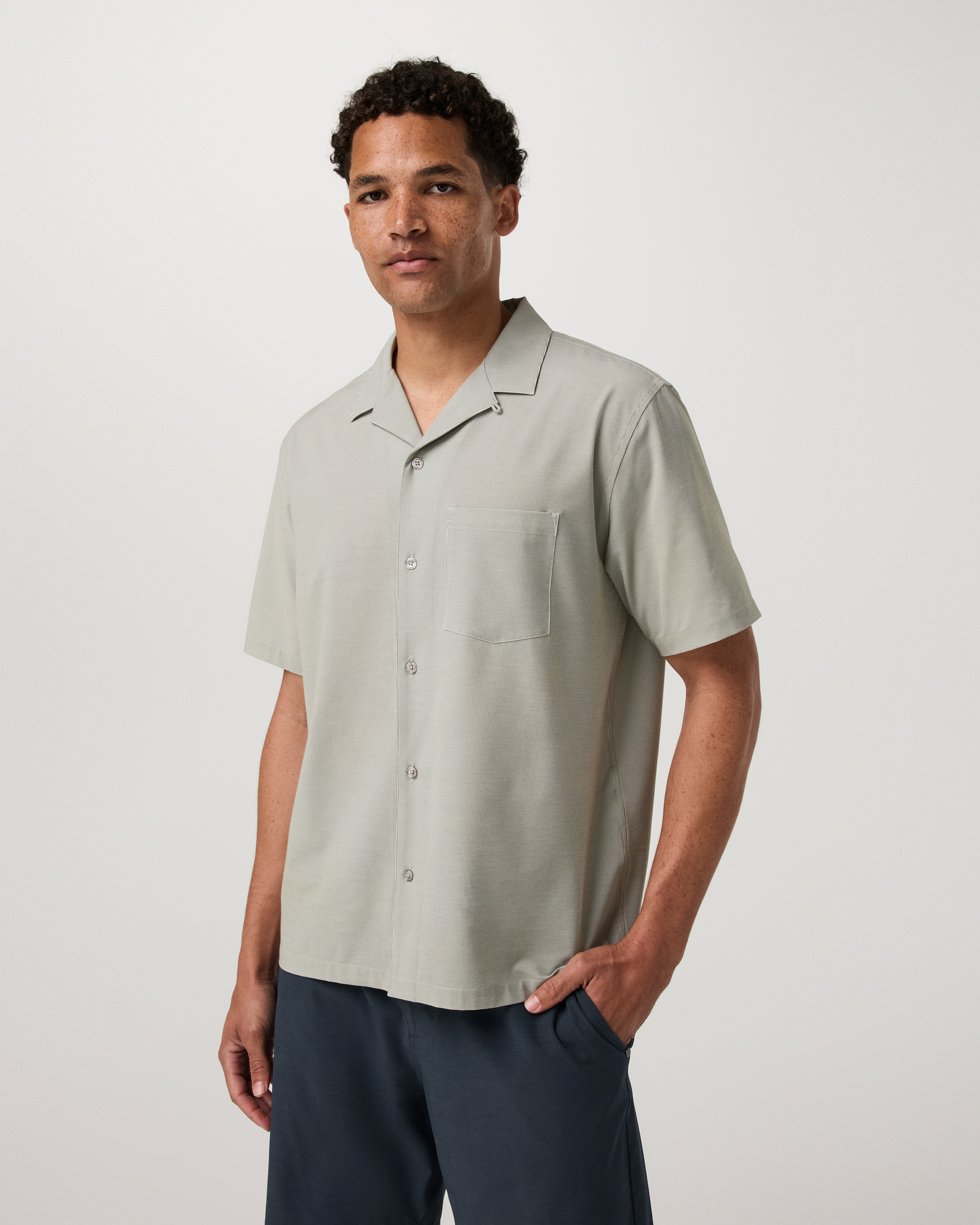 Short Sleeve Bridge Shirt - Camp Collar | Herb Micro Stripe