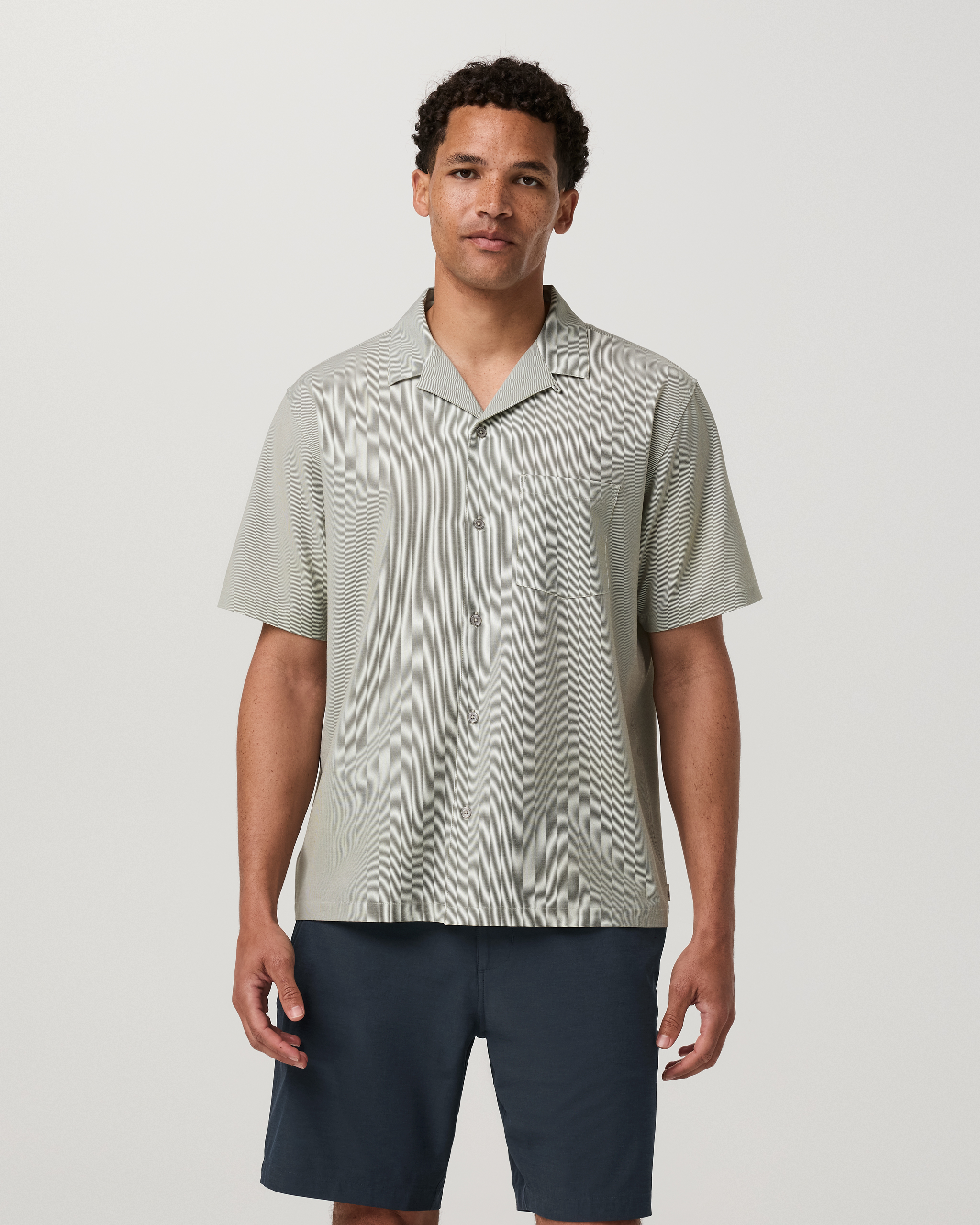 Short Sleeve Bridge Shirt - Camp Collar | Herb Micro Stripe - Image 6