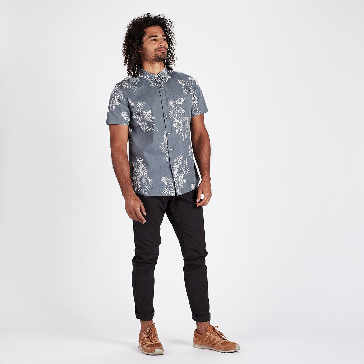 Crest Short Sleeve Button-Down | Grey Vintage Floral - Image 4